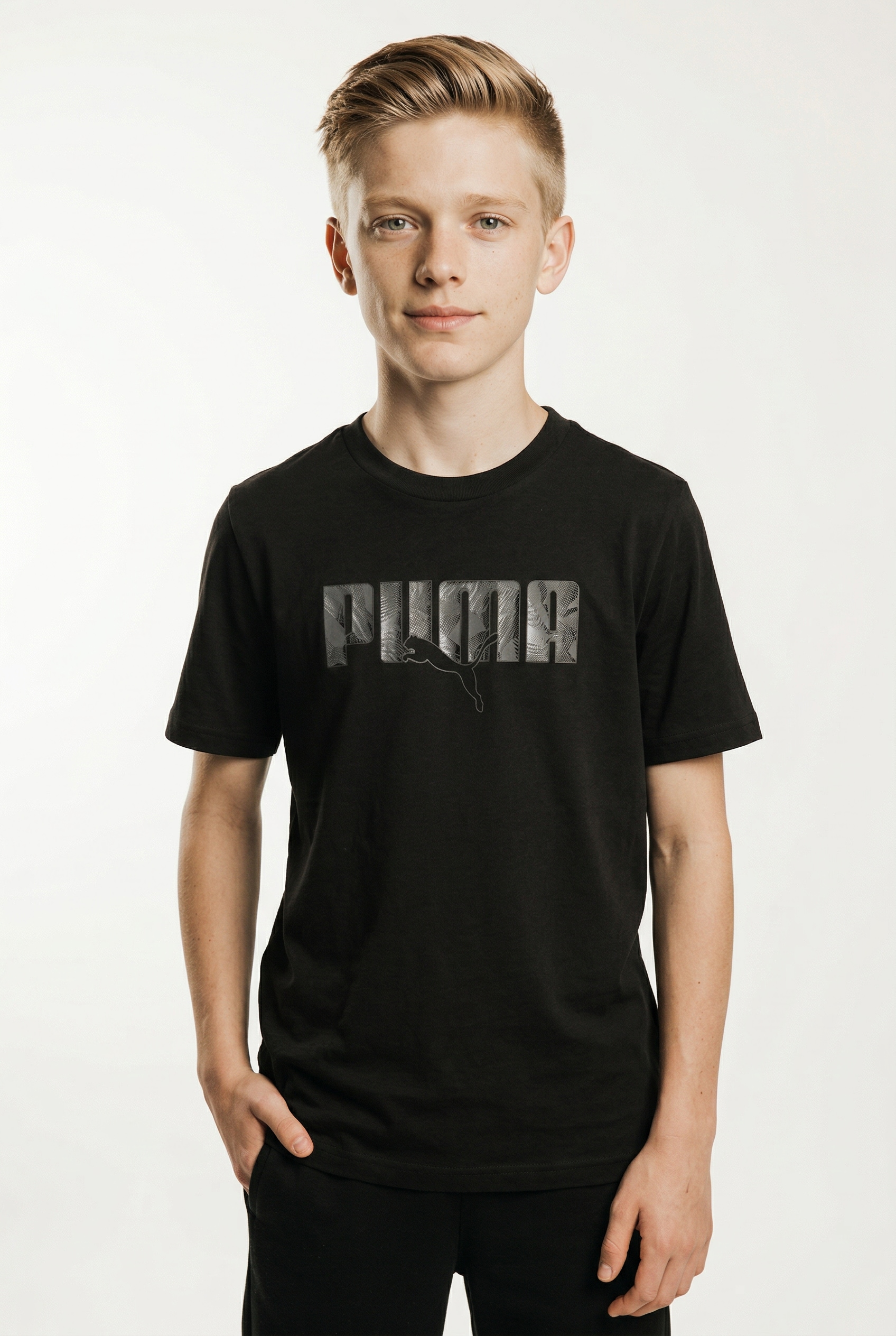 PUMA T-shirt »ESS LOGO LAB STORY 2 TEE B« coupe régulière, manches courtes, col rond, pour adolescents