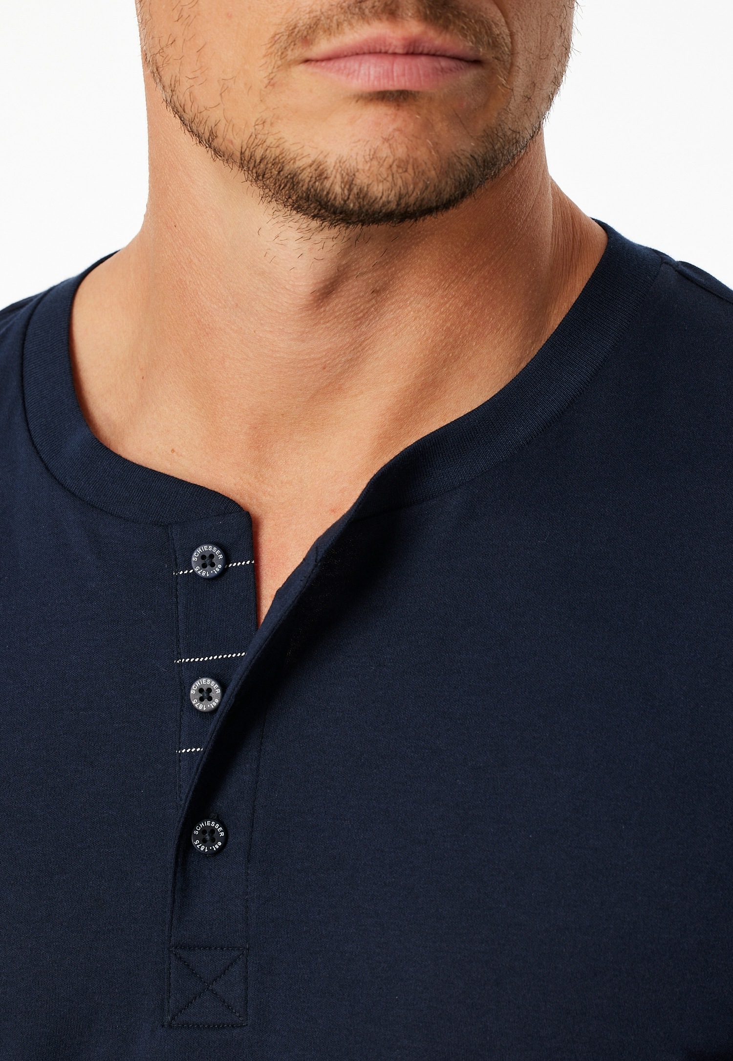 Schiesser Pyjama »Fine Interlock« 2 pièces Rundhalsausschnitt mit Kopfleiste, langärmelig, Komfortbund