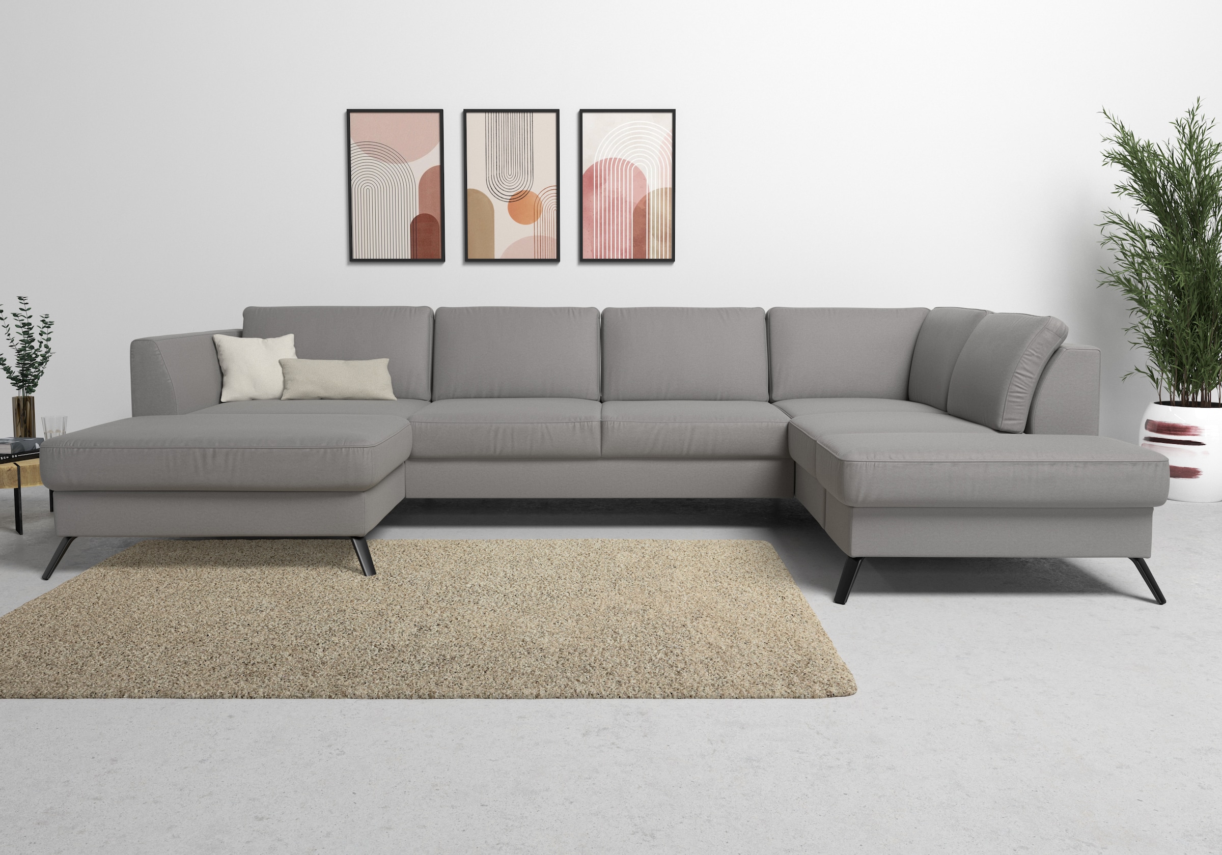 sit&more Wohnlandschaft »Olsen U-Form« inklusive Sitztiefenverstellung, optional Schlaffunktion, 15cm hoch