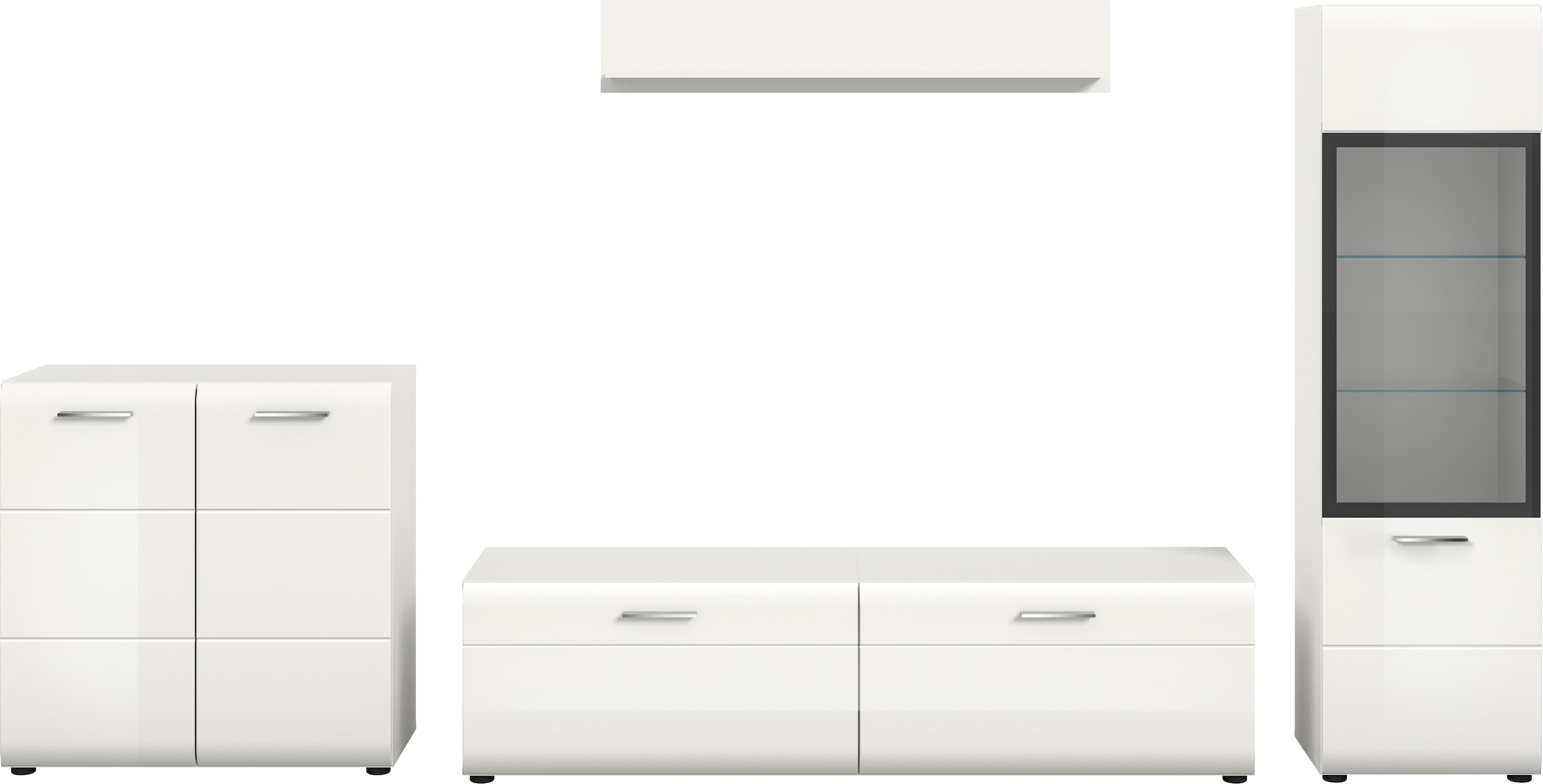 Home affaire Meuble mural »FLORENZ, 4-teilige Wohn-Kombination, hochwertige MDF-Front« Set, Set, best. aus: 1 Kommode, 1 Lowboard, 1 Vitrine, 1 Wandboard, 4 cuis tlg.