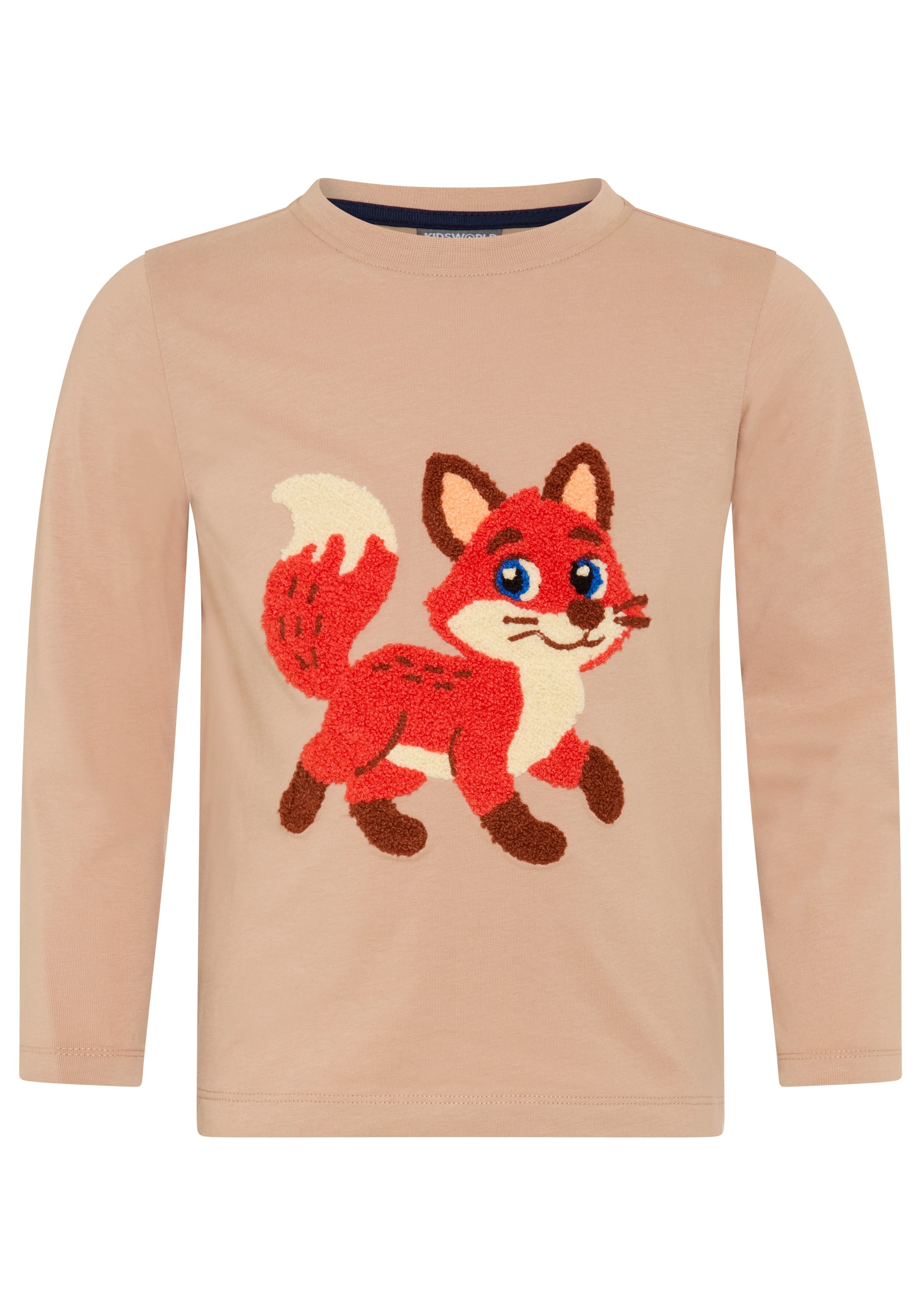 KIDSWORLD Langarmshirt »Shirt mit grosser Fuchs Frottee-Applikation« hüftlange Basic-Passform, Langarm-Design, mit Stickerei