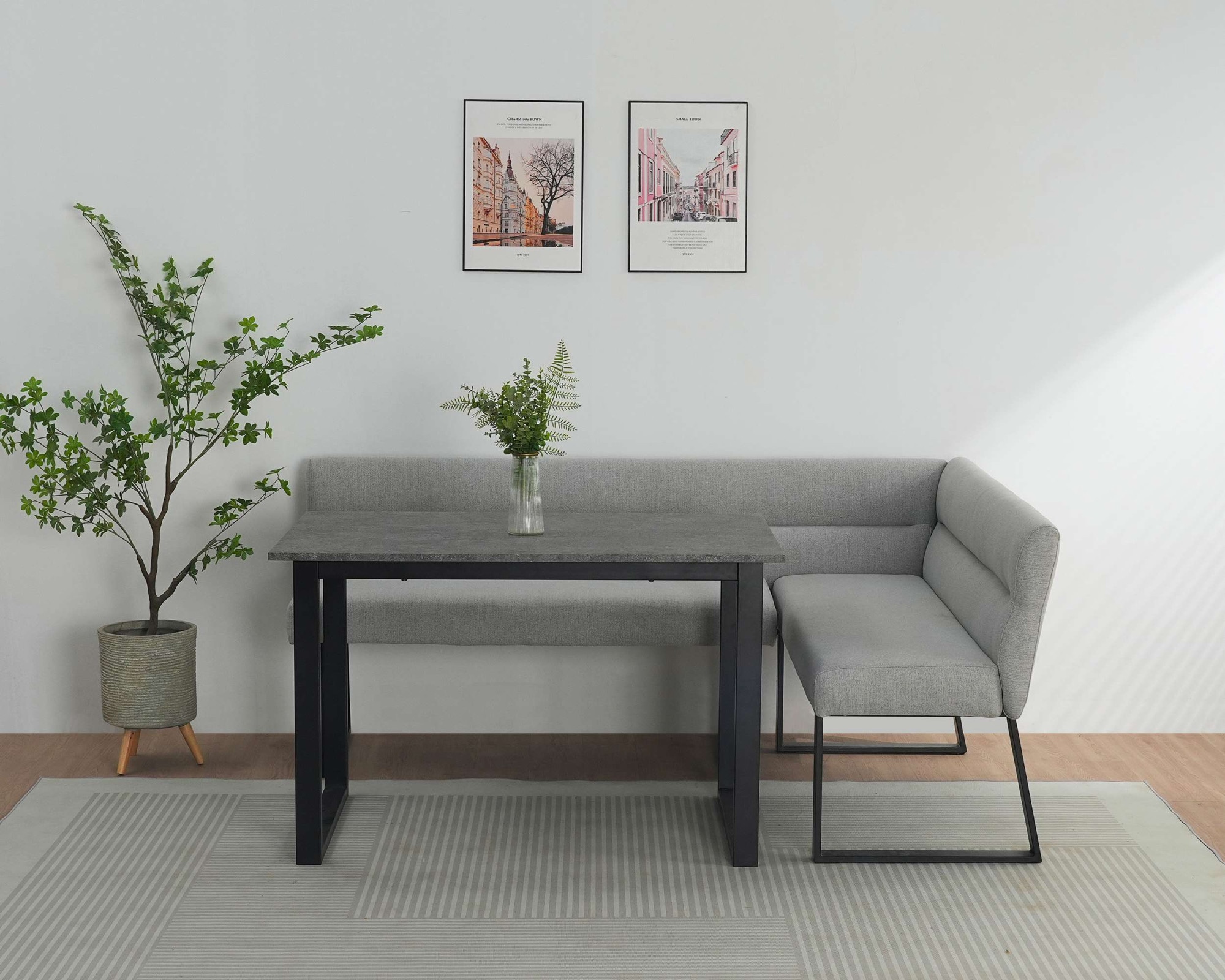 GOODproduct Banc de salle à manger »Ivanna« schwarzes Metallgestell, Webstoff Bezug, Breite 193/152