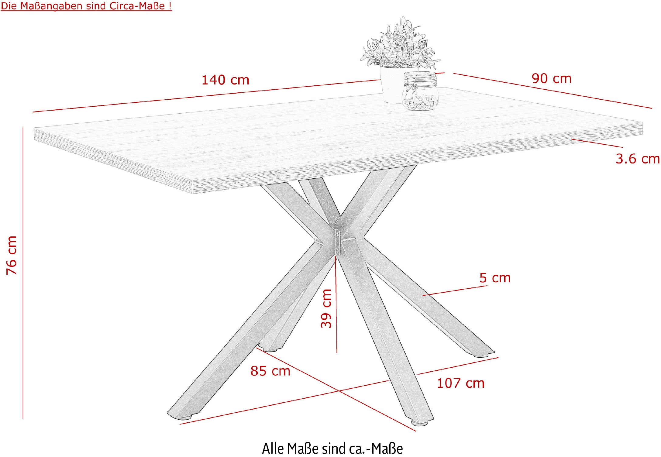 HELA Ensemble de salle à manger »SPREE« 4 cuis tlg. Esstisch 140x90 cm mit Dickkante, Microfaserbezug,
