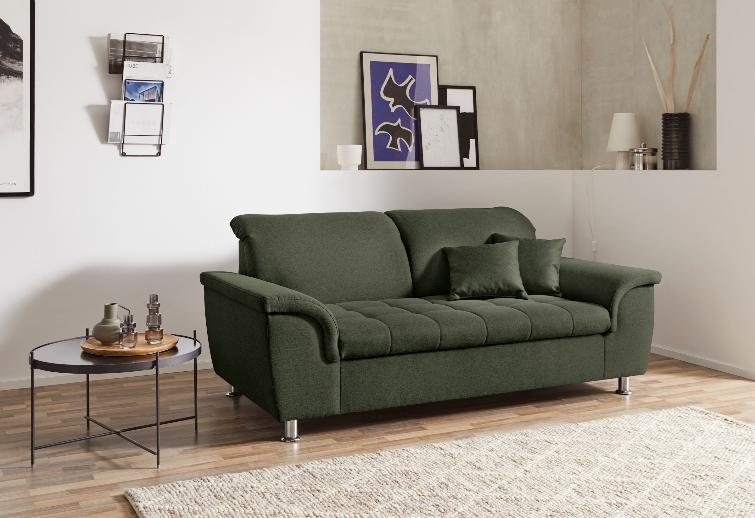 DOMO collection 2-places »FRANZI zeitlos & elegant, moderne Sitzheftung« wahlweise mit Kopfteilverstellung, inklusive Zierkissen