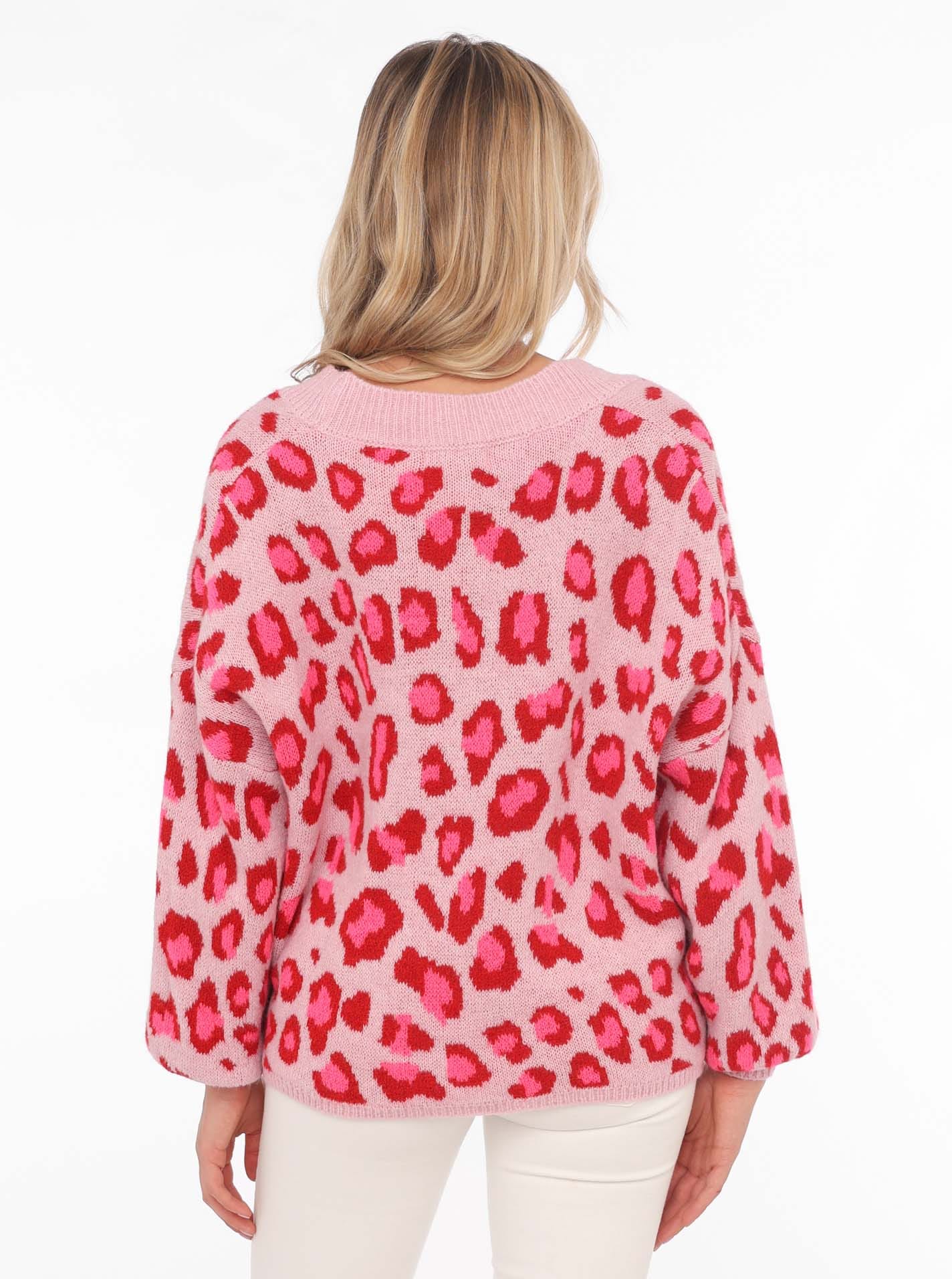 Zwillingsherz Veste en tricot »"Big Leo"«, One Size, Animal-Muster, Langarm, Knöpfe, tiefer V-Ausschnitt
