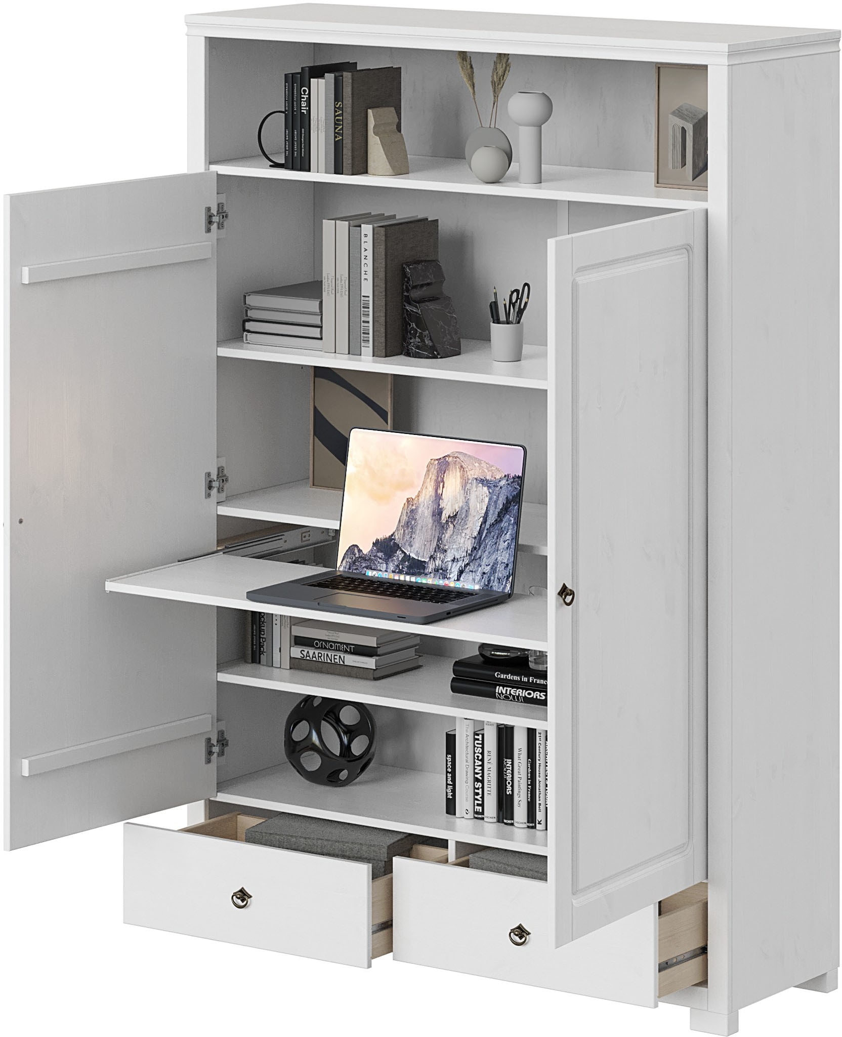 GOODproduct Armoire à linge »Gotland! Home Office Schrank, Mehrzweckschrank, Büroschrank« H/B/T ca. 180/125/40cm,  mit Ausziehregal, Schublade, stabil + langlebig, Massivholz made in EU