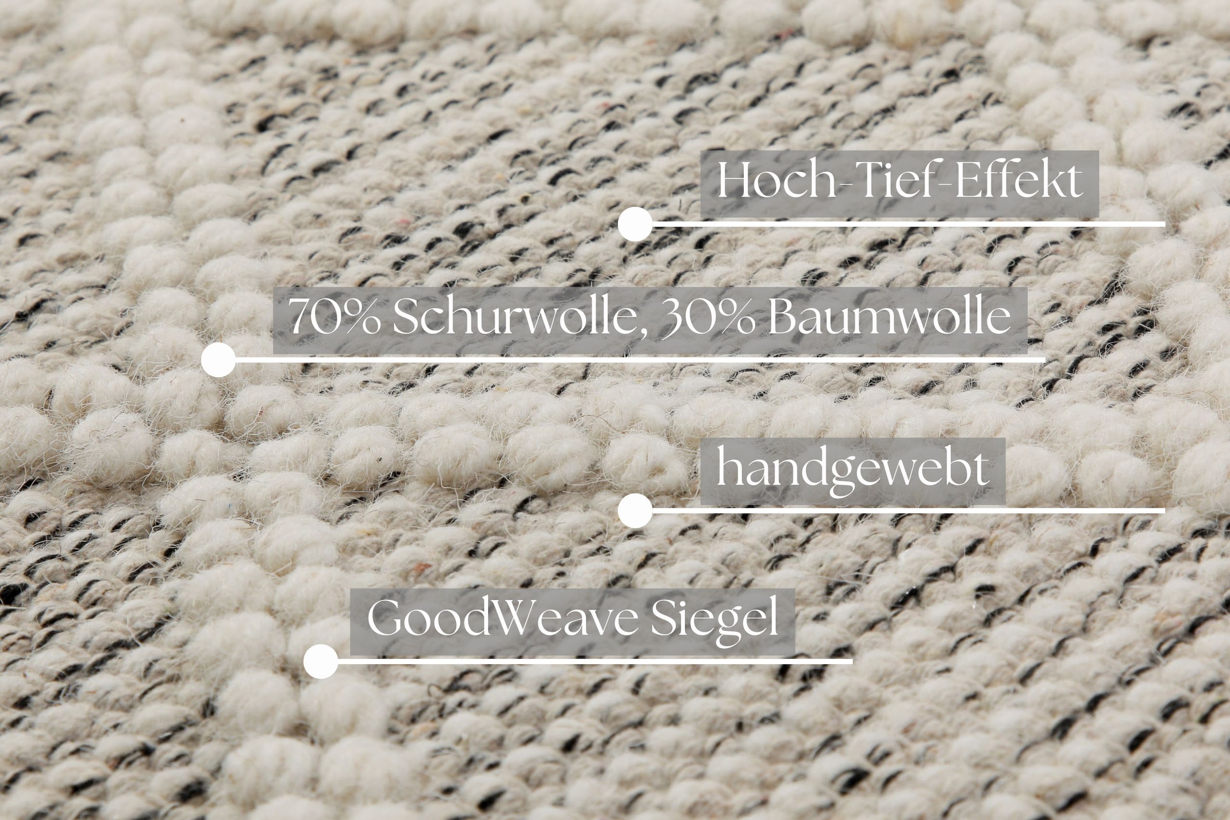 GOODproduct Teppich »Jeppe« rechteckig 8 mm Höhe 70% Wolle, handgewebt, Raute, Hoch-Tief, Wohnzimmer, Naturfaser