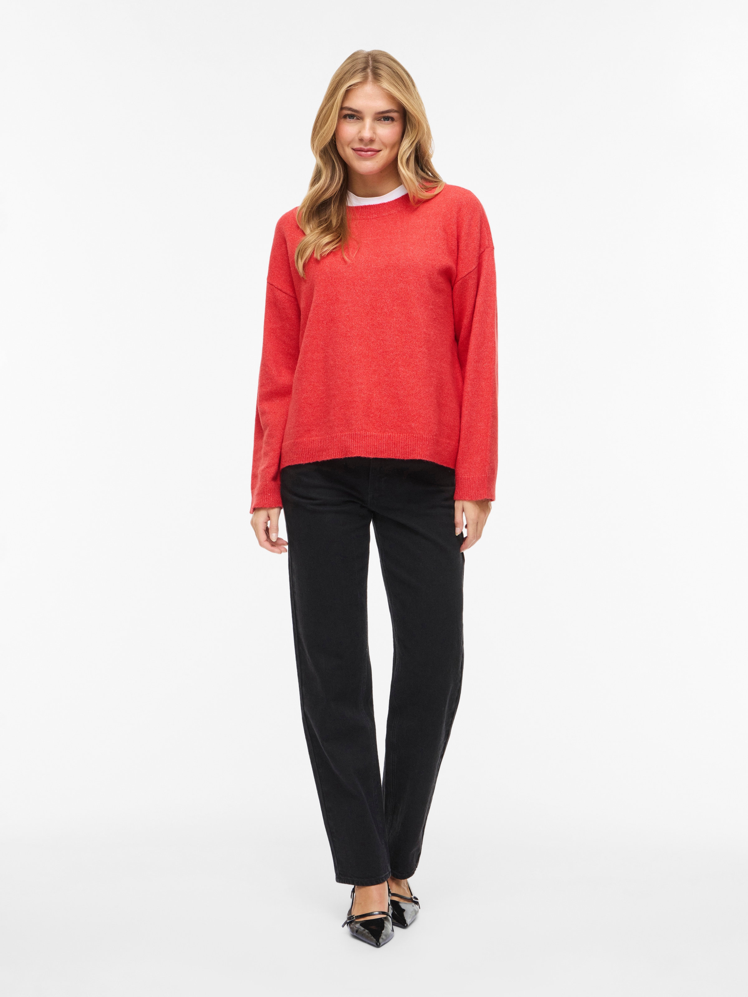 Vila Pull en tricot »VILIGA L/S O-NECK KNIT TOP - NOOS« mélange de matières, coupe décontractée