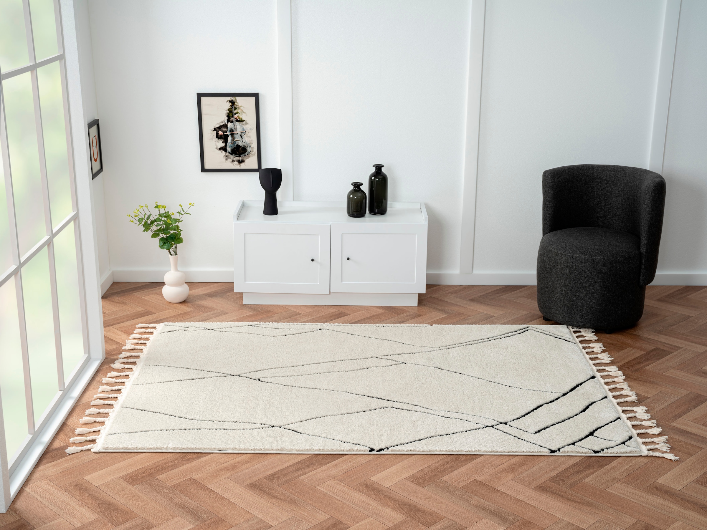 Myflair Möbel & Accessoires Tapis à poils longs »Moroccan Drawline, LAGERRÄUMUNG!« Rectangulaire 24 mm Höhe modern, marokkanisches Design, flauschig weich durch Hochflor