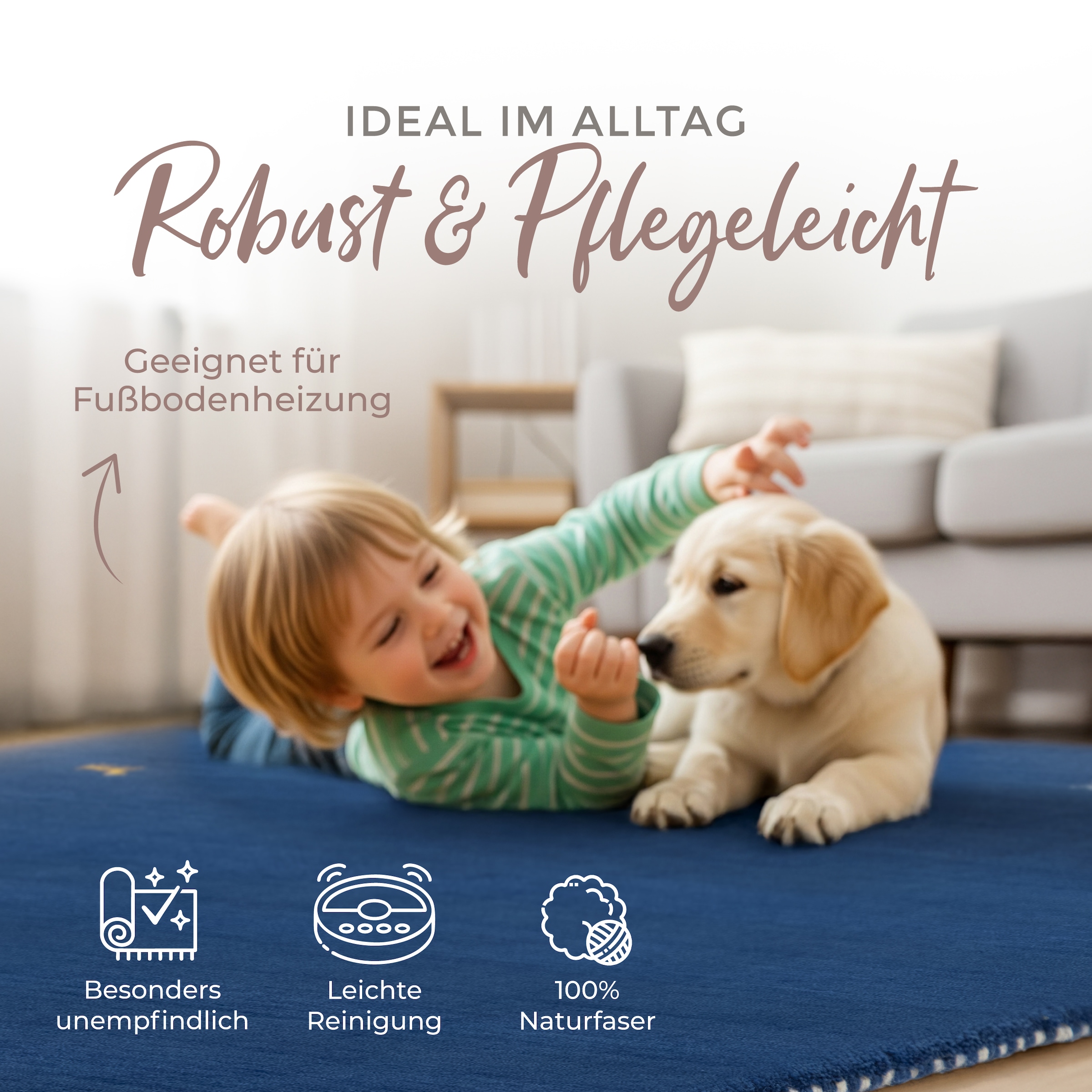 carpetfine Tapis en laine »Gabbeh-Uni« Carré 15 mm Höhe reine Wolle, handgewebt, Gabbeh Loom Tiermotiv, Sonderform Quadrat