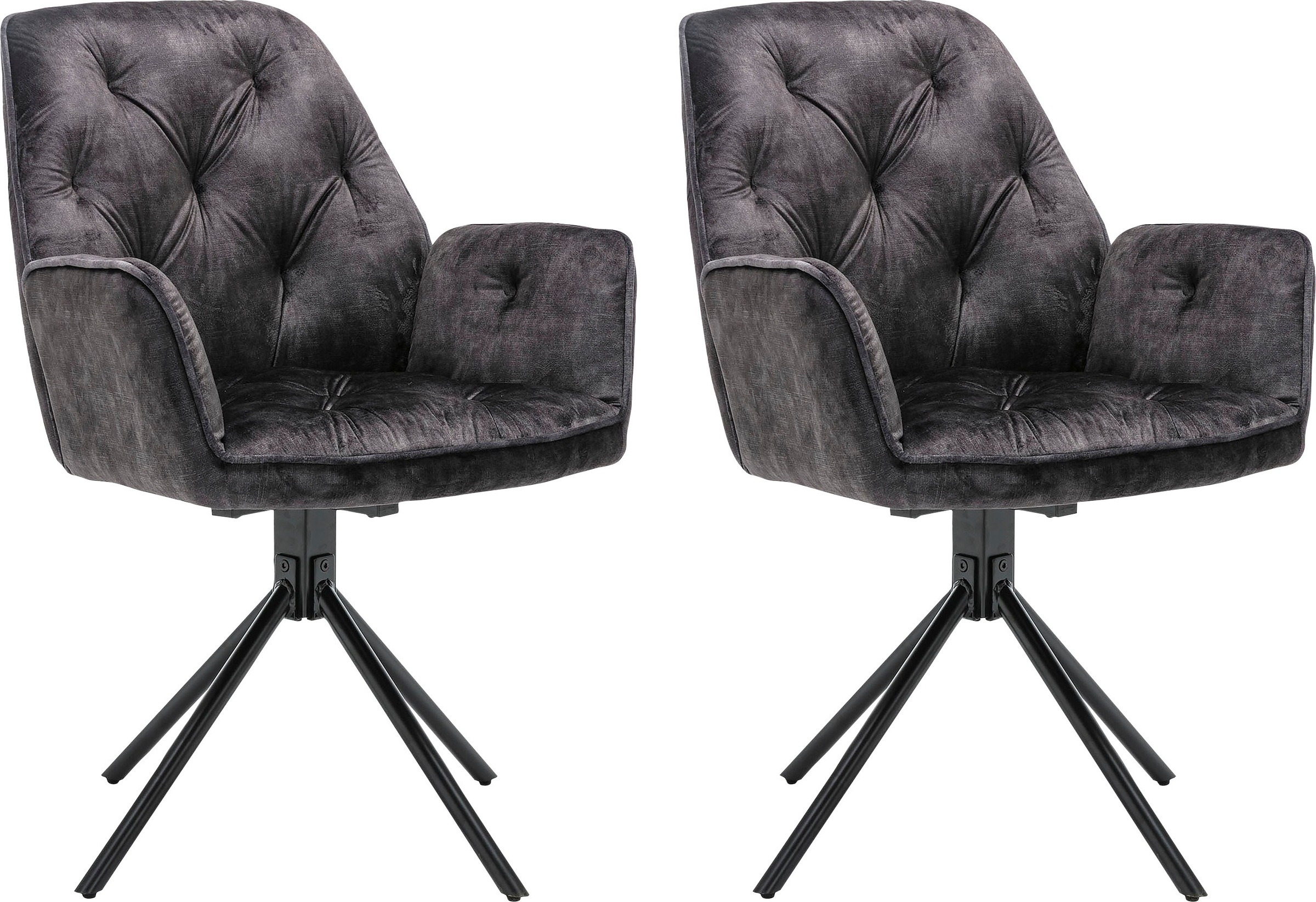 byLIVING Esszimmerstuhl »Sarina« (Set) 2er-Set, hochwertiger Vintage-Samt Bezug mit Steppung, 360Grad drehbar