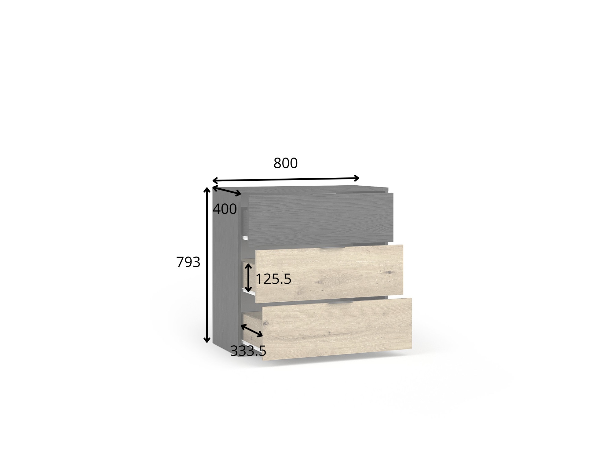 Home affaire Kommode »PERY Sideboard mit 3 Schubladen, Masse B/T/H: 80/40/79 cm« Moderner Schubladenschrank mit viel Stauraum und schwarzen Griffen