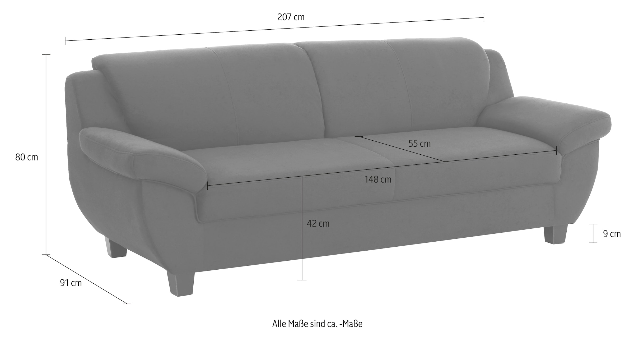 Home affaire 3-Sitzer »Yesterday Couch, B/T: 207/91 cm, belastbar bis 140kg/ Sitz« Microfaser MELROSE®, mocca