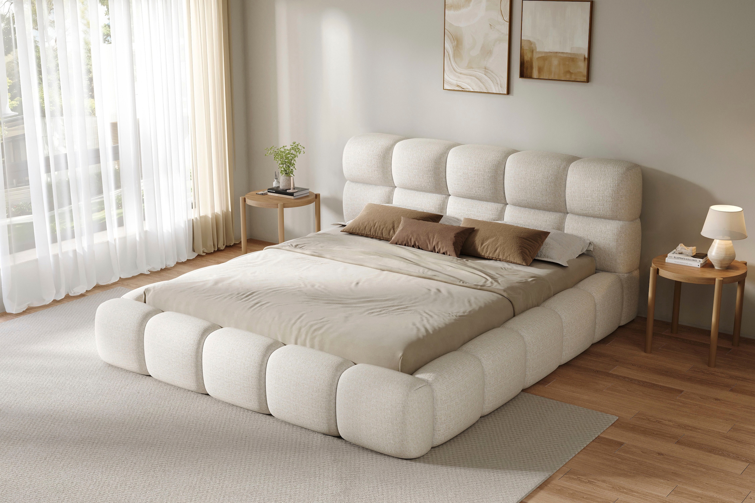 homsy by Ana Johnson Polsterbett »SOMELLO, Stauraumbett mit Lattenrost und Bettkasten, Chenille-Bezug« Polsterung in Bubbeloptik, Liegefläche: 180x200cm