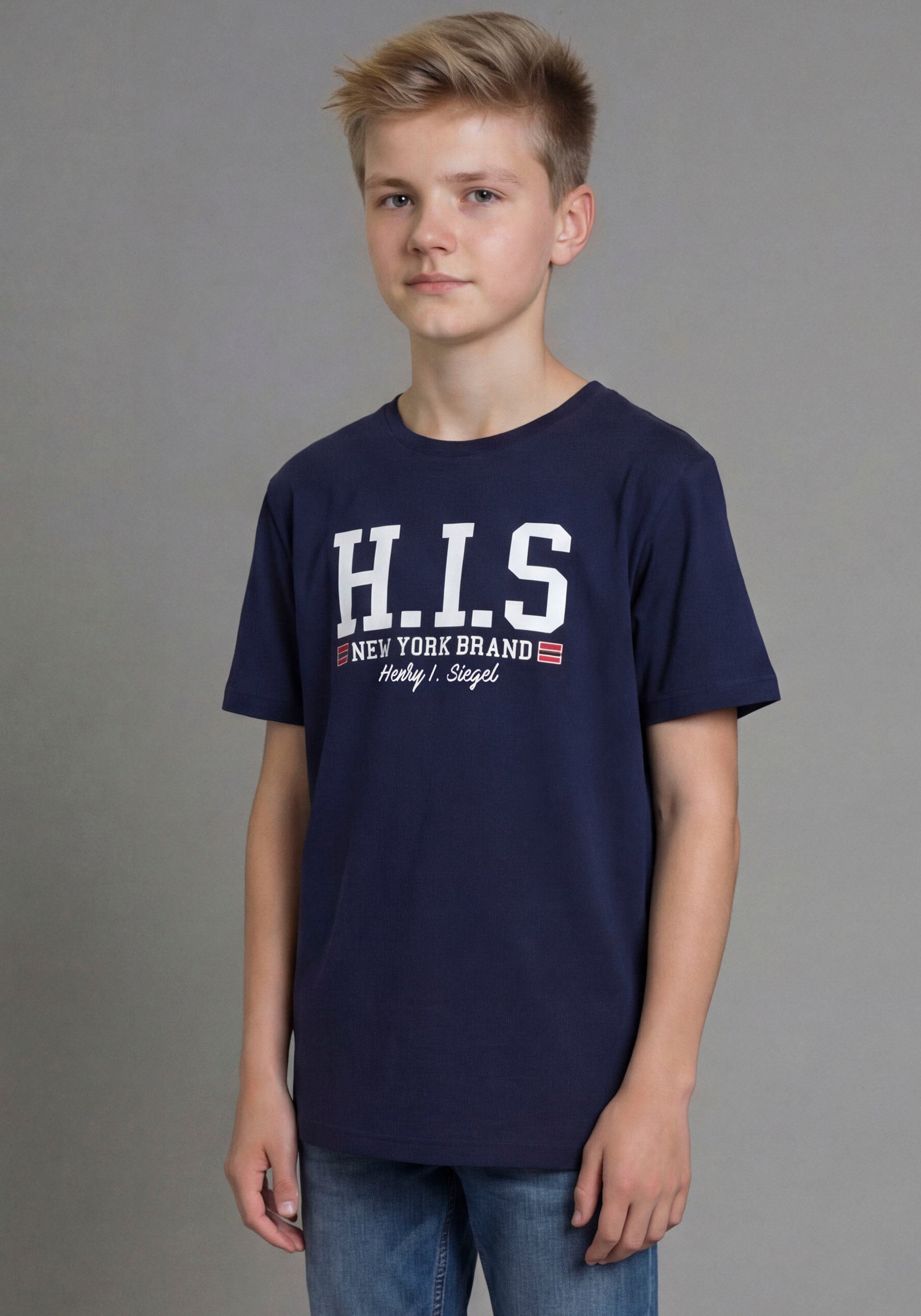 H.I.S T-shirt »2er Pack T-Shirts mit Logodrucken für Jungen« Packung, 2, 2 pièces Basic Schnitt, kurze Ärmel, bedruckte Optik, Logodrucke