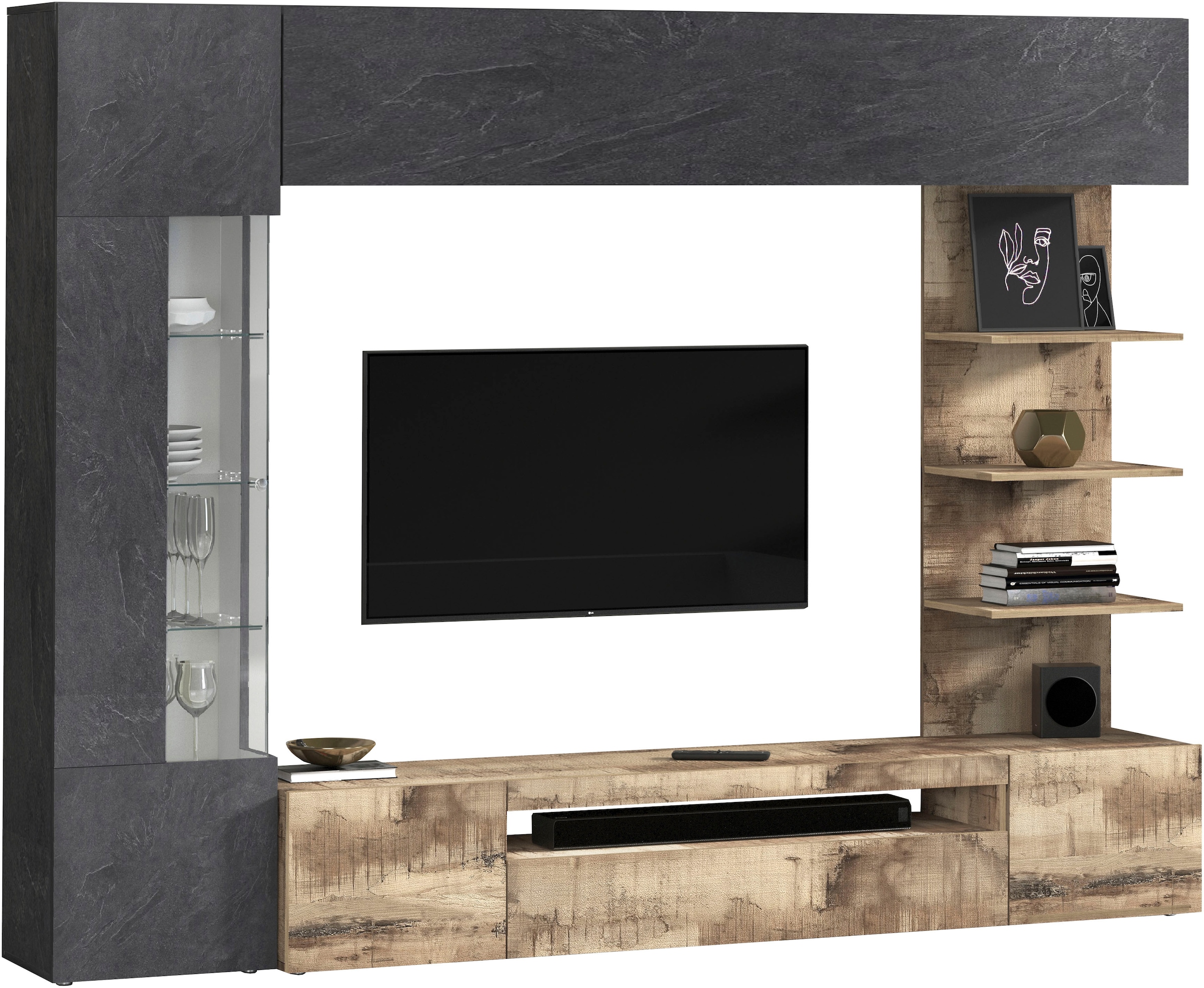 GOODproduct Wohnwand »Wohnwand New Egypt, Anbauwand, Medienwand, Wohnzimmerwand« Weiss in Hochglanz, alle anderen Farben in matter Ausführung., 4 Stk. tlg.