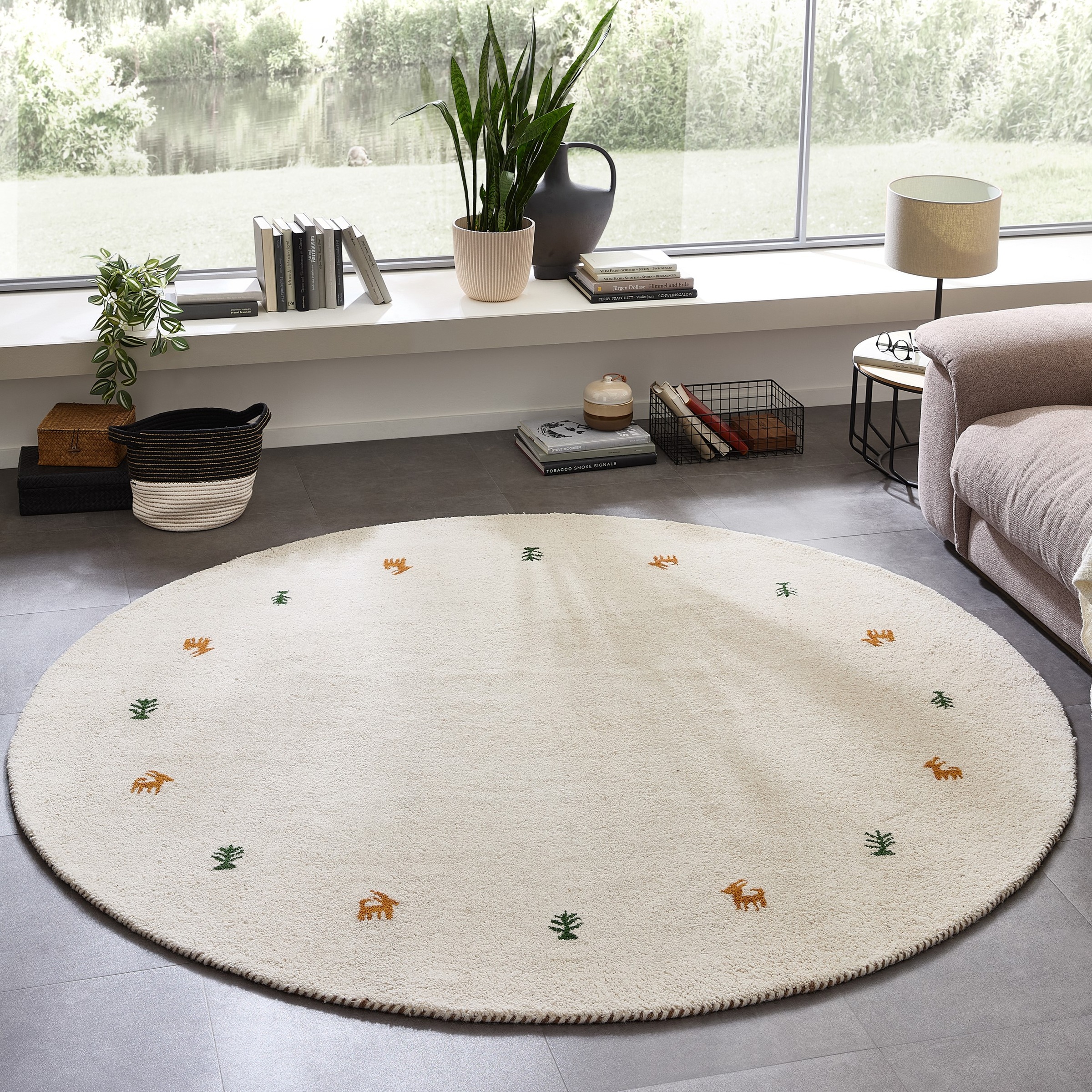 THEKO Tapis en laine »Gabbeh Motiv, Handgefertigt, Teppich, Tiermotiv, reine Wolle« Rond 14 mm Höhe laine pure, salon, chambre, salle à manger