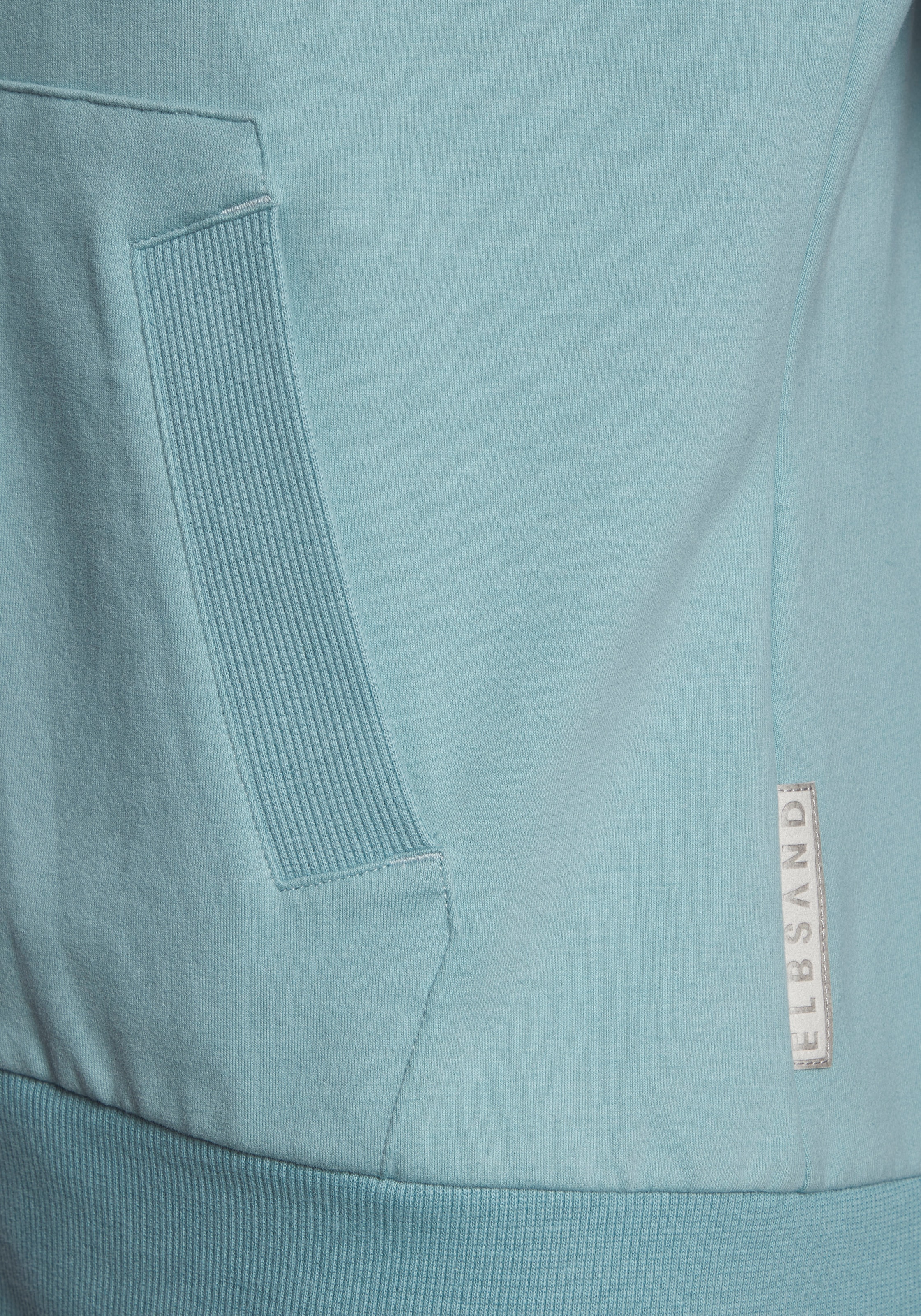 Elbsand Kapuzensweatjacke mit grossem Logodruck hinten, bequeme Freizeitjacke mit Taschen