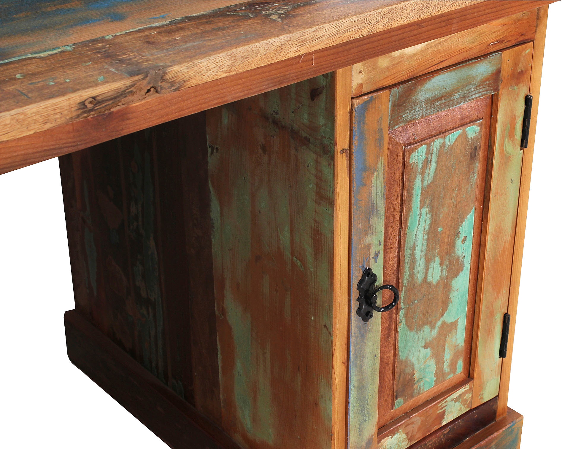 SIT Schreibtisch »Otranto aus Altholz mit 3 Schubladen und 1 Tür im Used Look« Bunt lackiertes Altholz mit authentischem Vintage-Used-Look