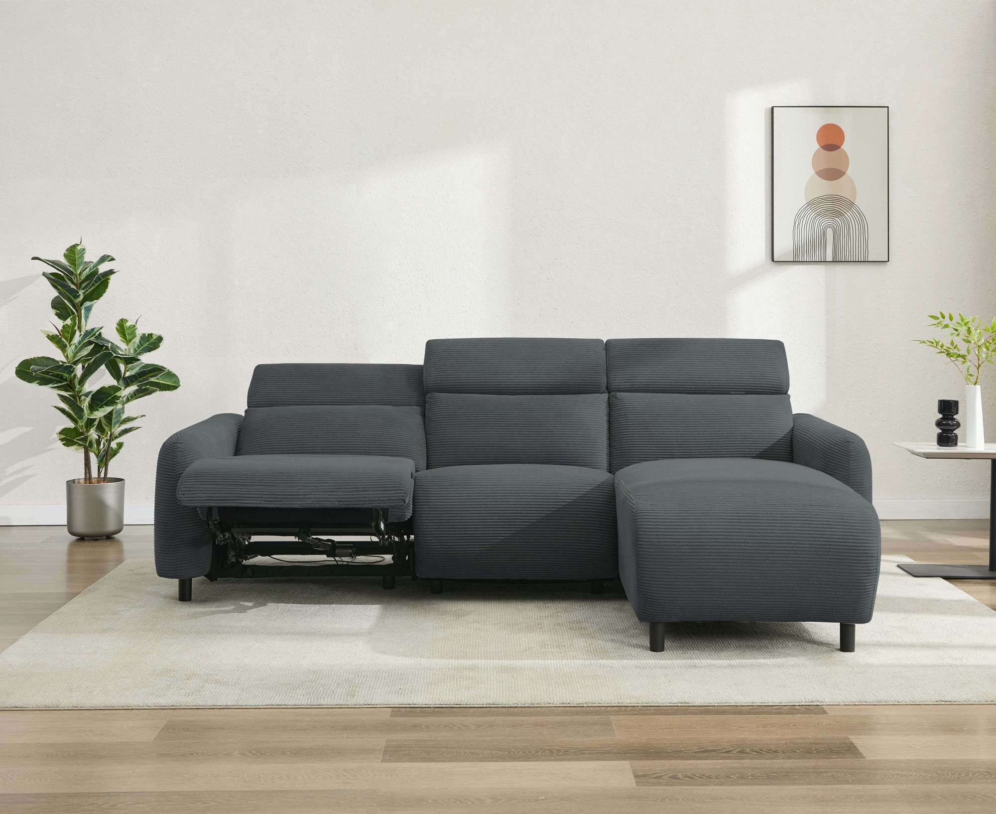 GOODproduct Ecksofa »SKAANE in Cord, L-Form, 274 cm, manuelle u. elektrische Relaxfunktion,« rundes Design, Kopfteilverstellung, Federkernpolsterung