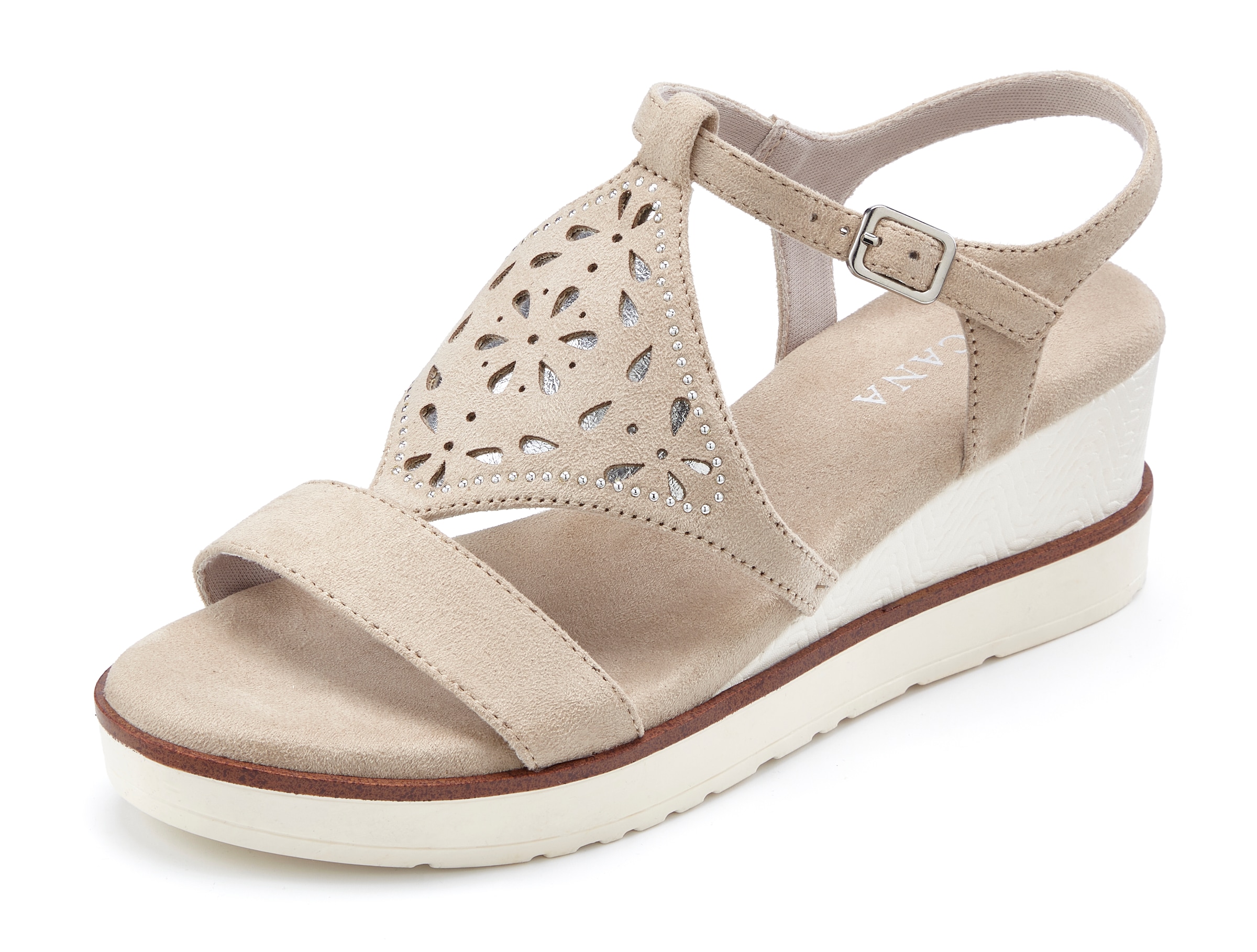 LASCANA Sandales »Sommerschuh, offener Schuh, Sandale, Keilsandalette,«  avec talon compensé, semelle intérieure rembourrée VEGAN