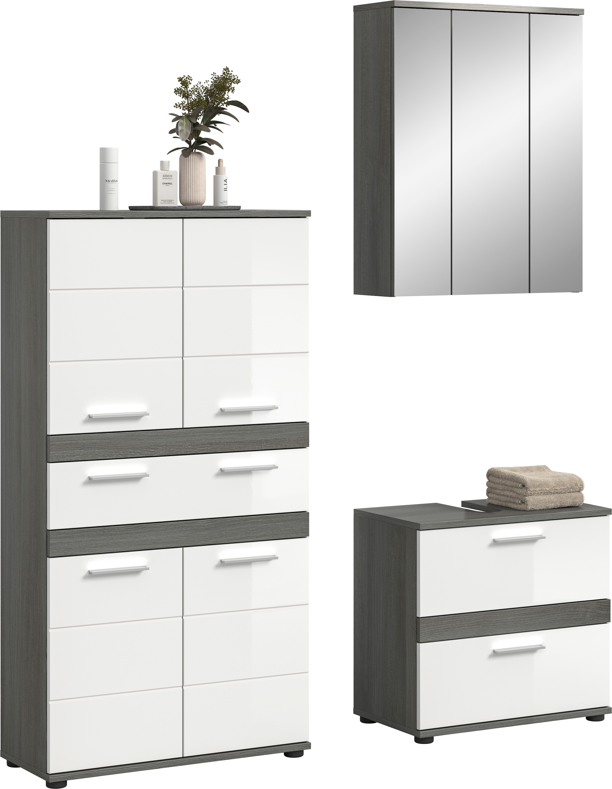 welltime Badmöbel-Set »LUCCA, 3-tlg. Badkombination, viel Stauraum, modernes Design« 3 Stk. tlg.