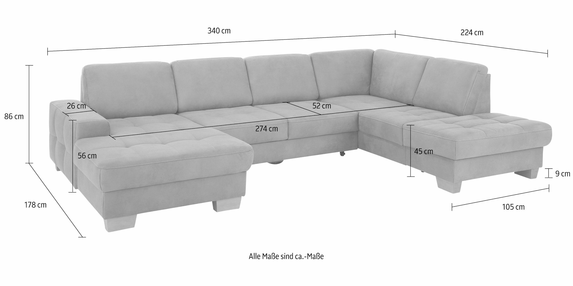 Home affaire Paysage de salon »Puccini U-Form« avec ressort, réglage de la profondeur d'assise, couture contrastée