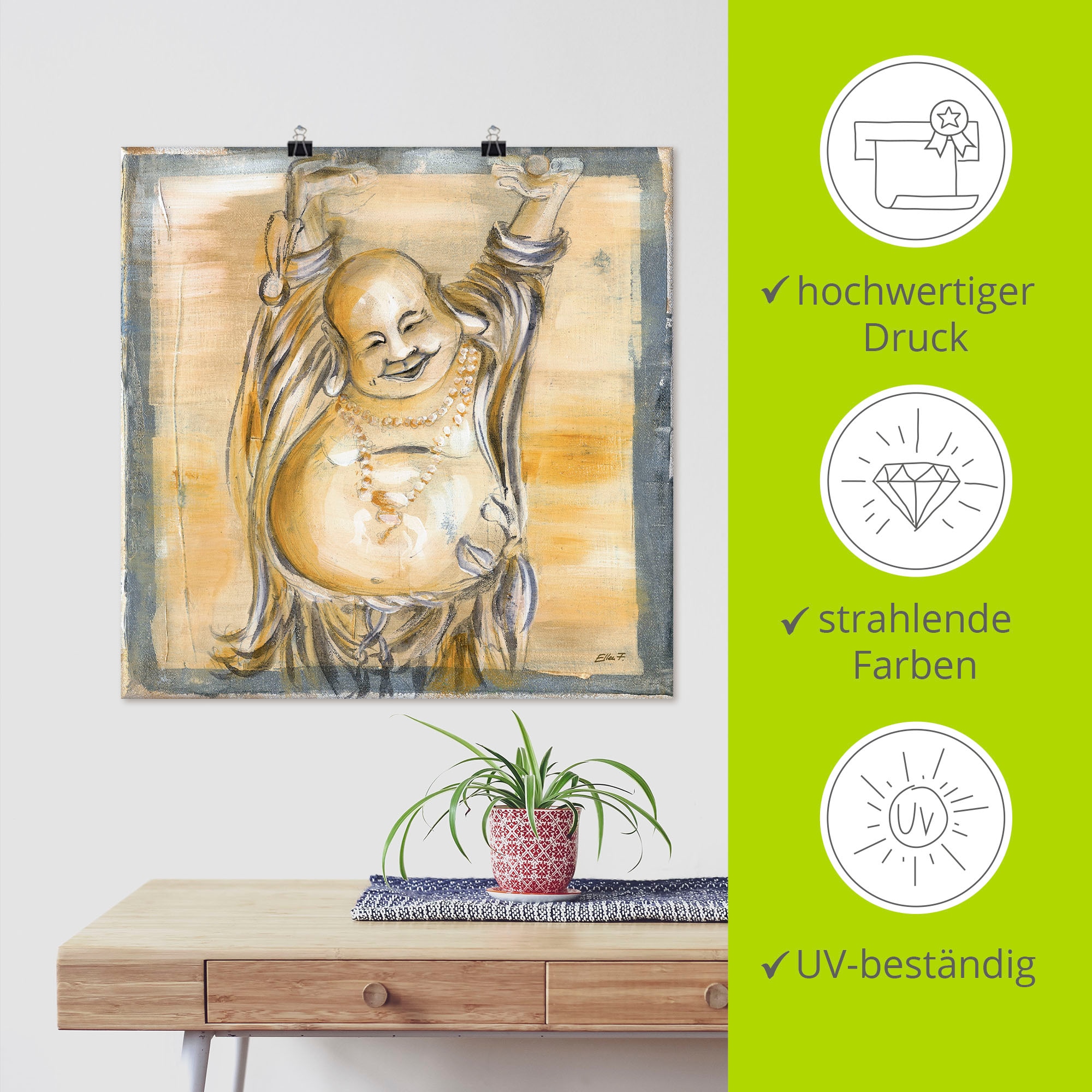 Artland Fresque murale »Fröhlicher Buddha II« 1 cuis tlg. als Leinwandbild, Poster in verschied. Grössen