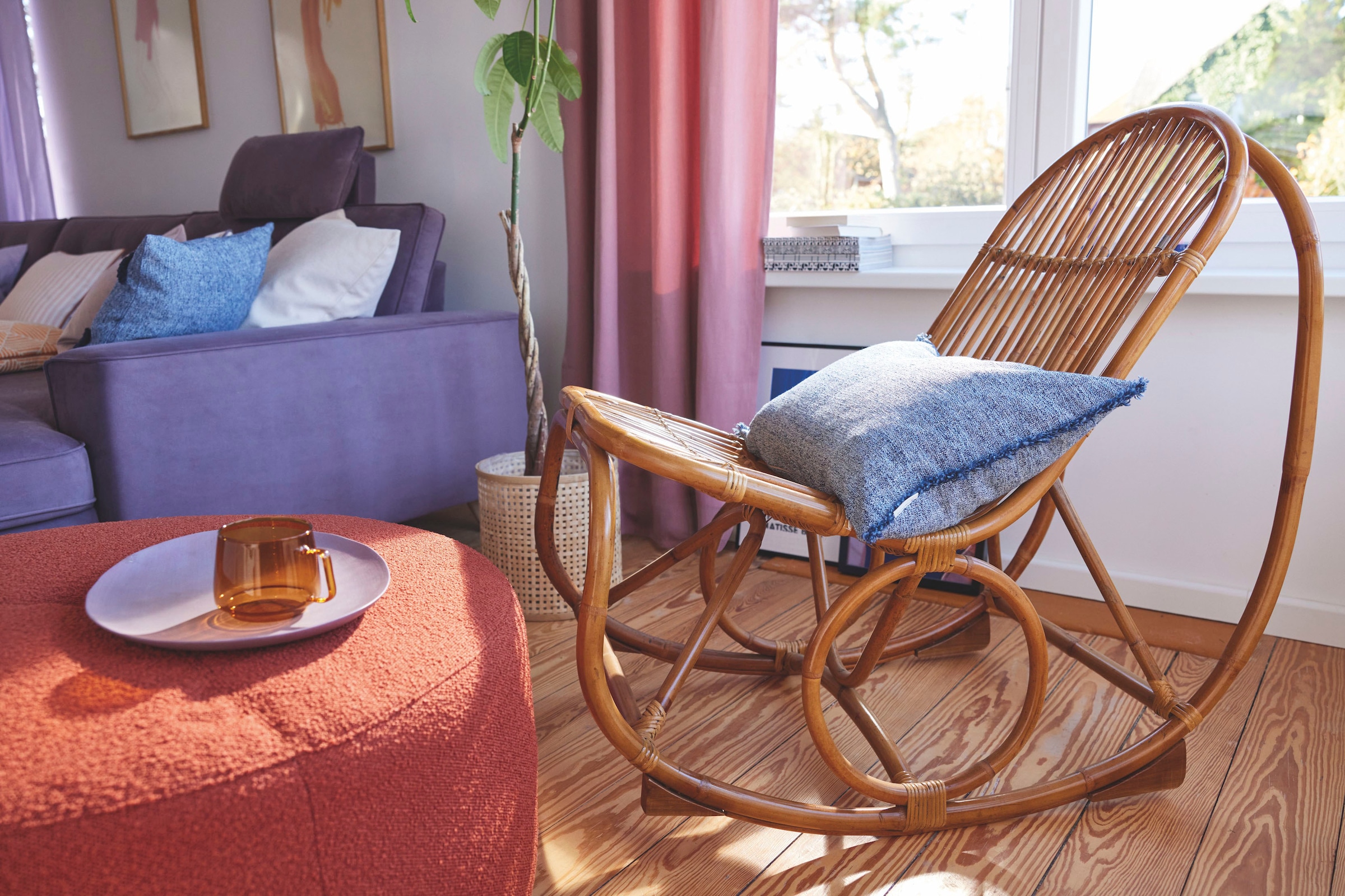 SIT Chaise à bascule »Kampala aus naturbelassenem Rattan mit Metallmanschette« () Fauteuil à bascule en rotin au look naturel