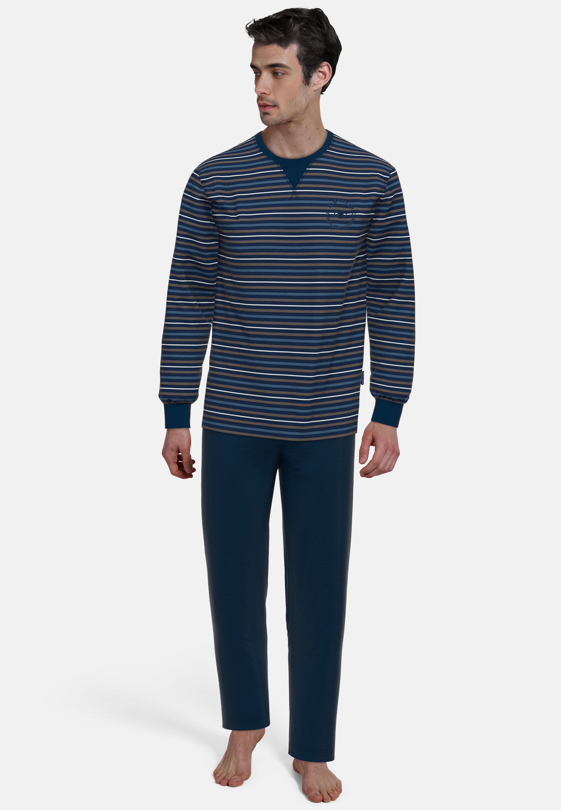TOM TAILOR Schlafanzug »Rhodos« Langarm, Rundhalsausschnitt, gestreift, basic, Baumwolle