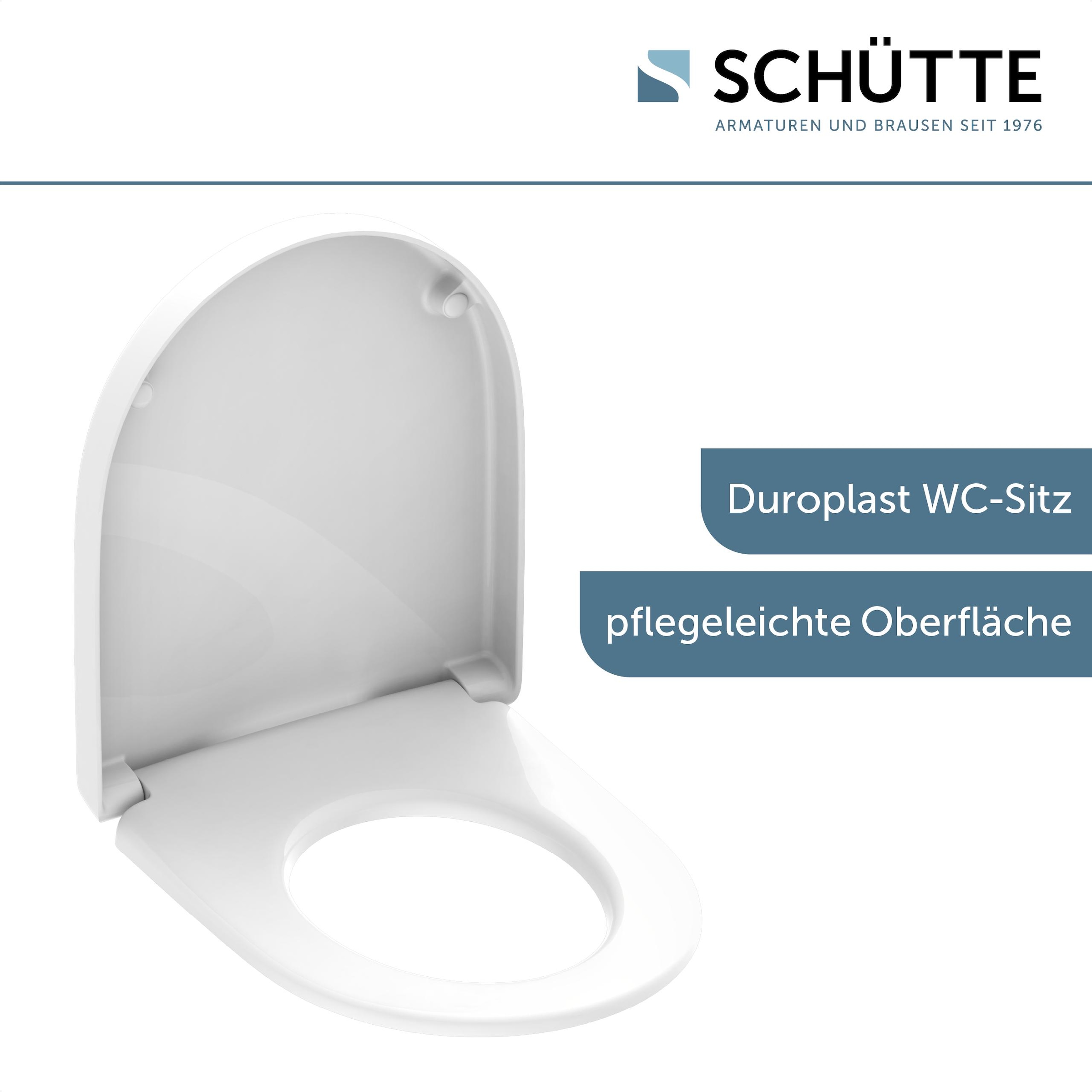 Schütte WC-Sitz »Duroplast, WHITE D-Form PRO 7« WC-Sitz, Befestigungsmaterial, Montageanleitung,  mit Absenkautomatik und Schnellverschluss