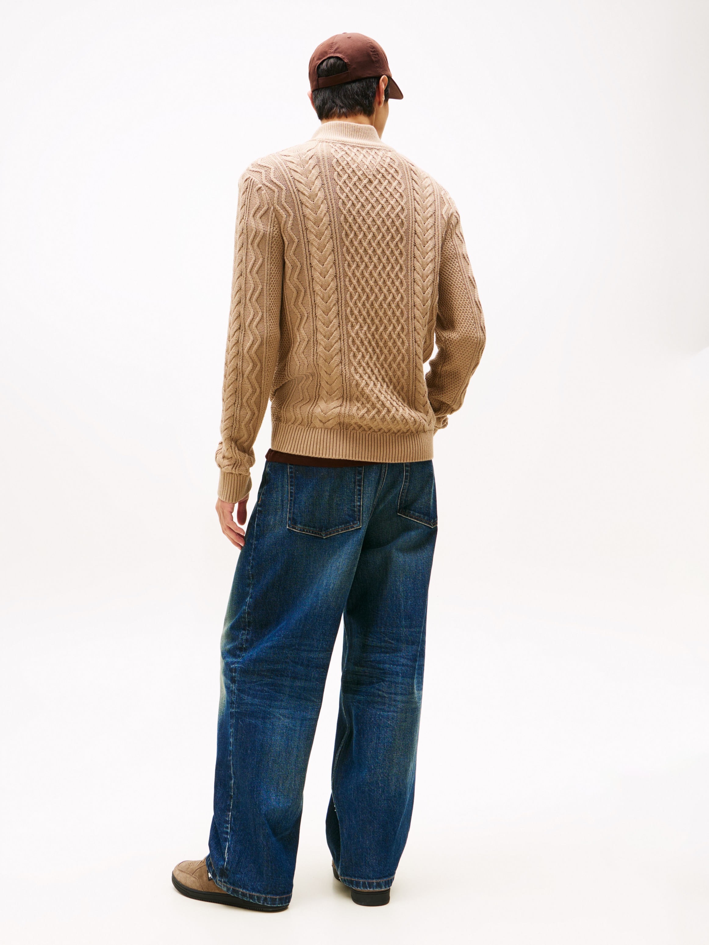 Tommy Jeans Strickpullover Troyer-Kragen mit Reissverschluss, slim fit, Zopfstrick-Muster