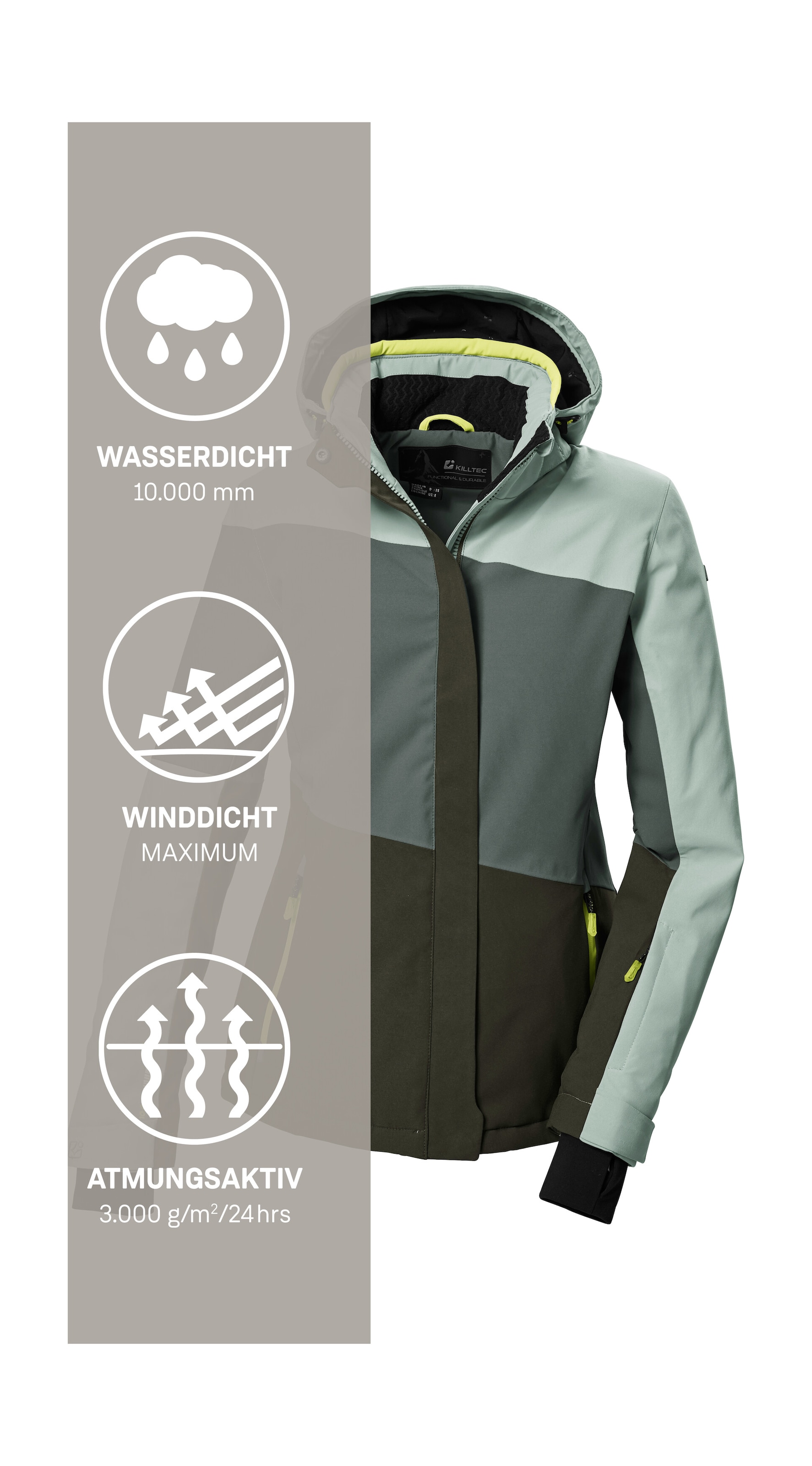 Killtec Veste de ski »KSW 67 WMN SKI JCKT« Veste de ski femme : imperméable, respirante, capuche amovible