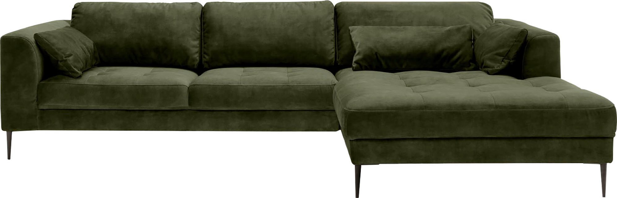 TRENDMANUFAKTUR Canapé d'angle »Luzi, wahlweise mit Schlaffunktion & Bettkasten. , L-Form« canapé design avec grand confort d'assise, pieds métal noirs, largeur 280 cm