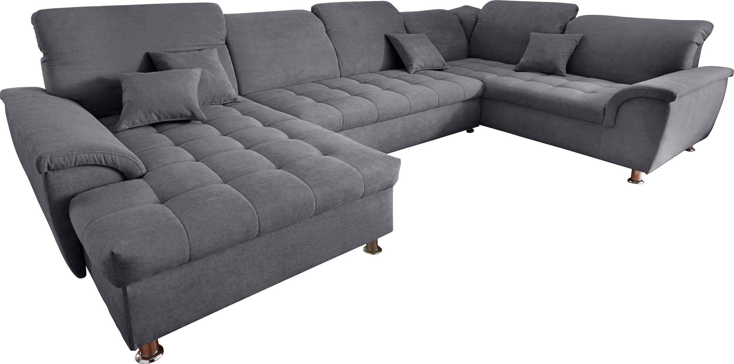 DOMO collection Wohnlandschaft »FRANZI mit Kopfteilverstellung, U-Form mit viel Platz, bequem« XXL-Sofa, U-Form, belastbar bis 140kg/Sitz, dunkelgrau, Breite: 352cm