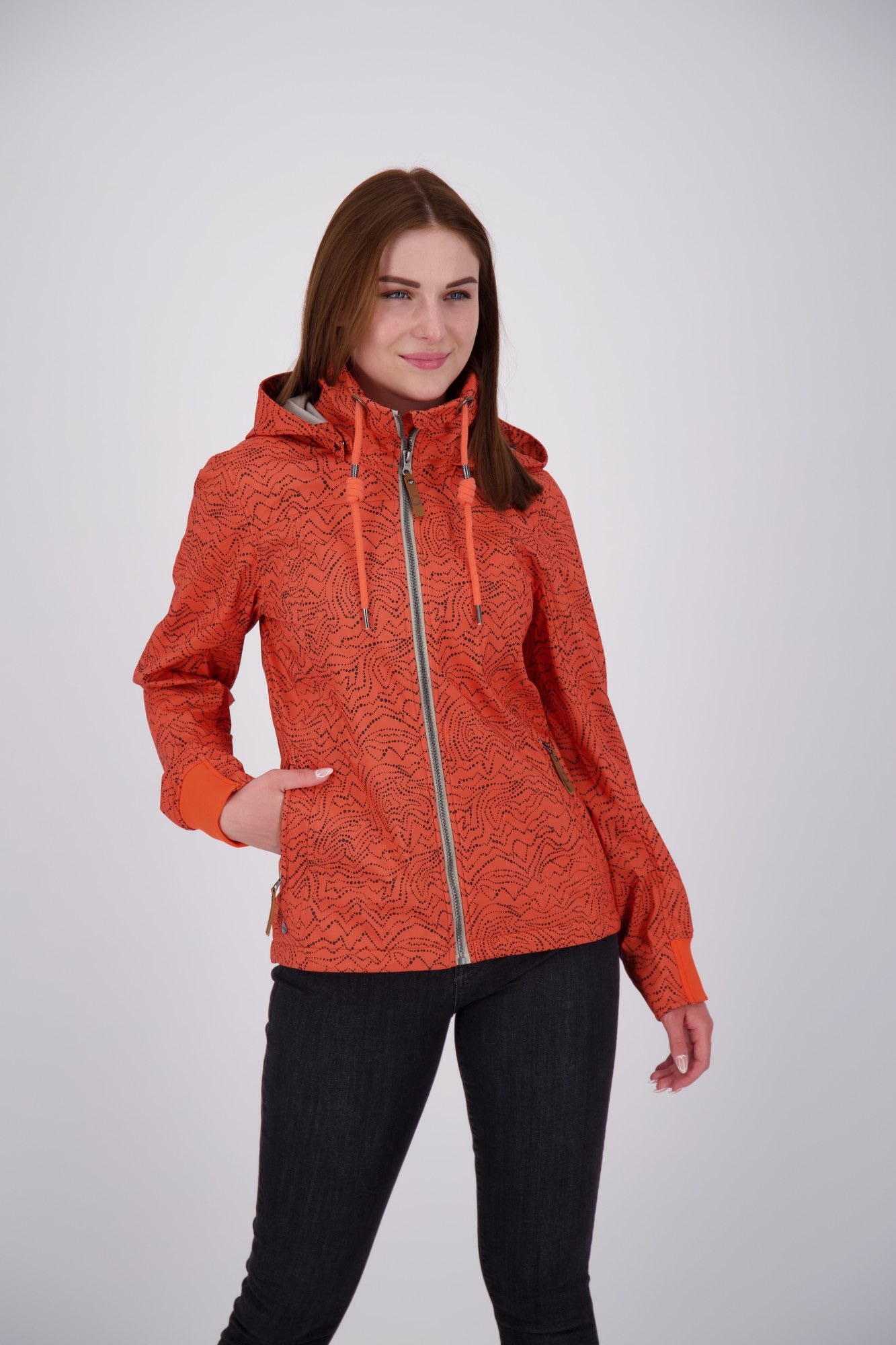 LPO Softshelljacke »SHELBY PEAK IV Women« mit Kapuze leichte Softshelljacke mit All-Over-Print und abnehmbarer Kapuze