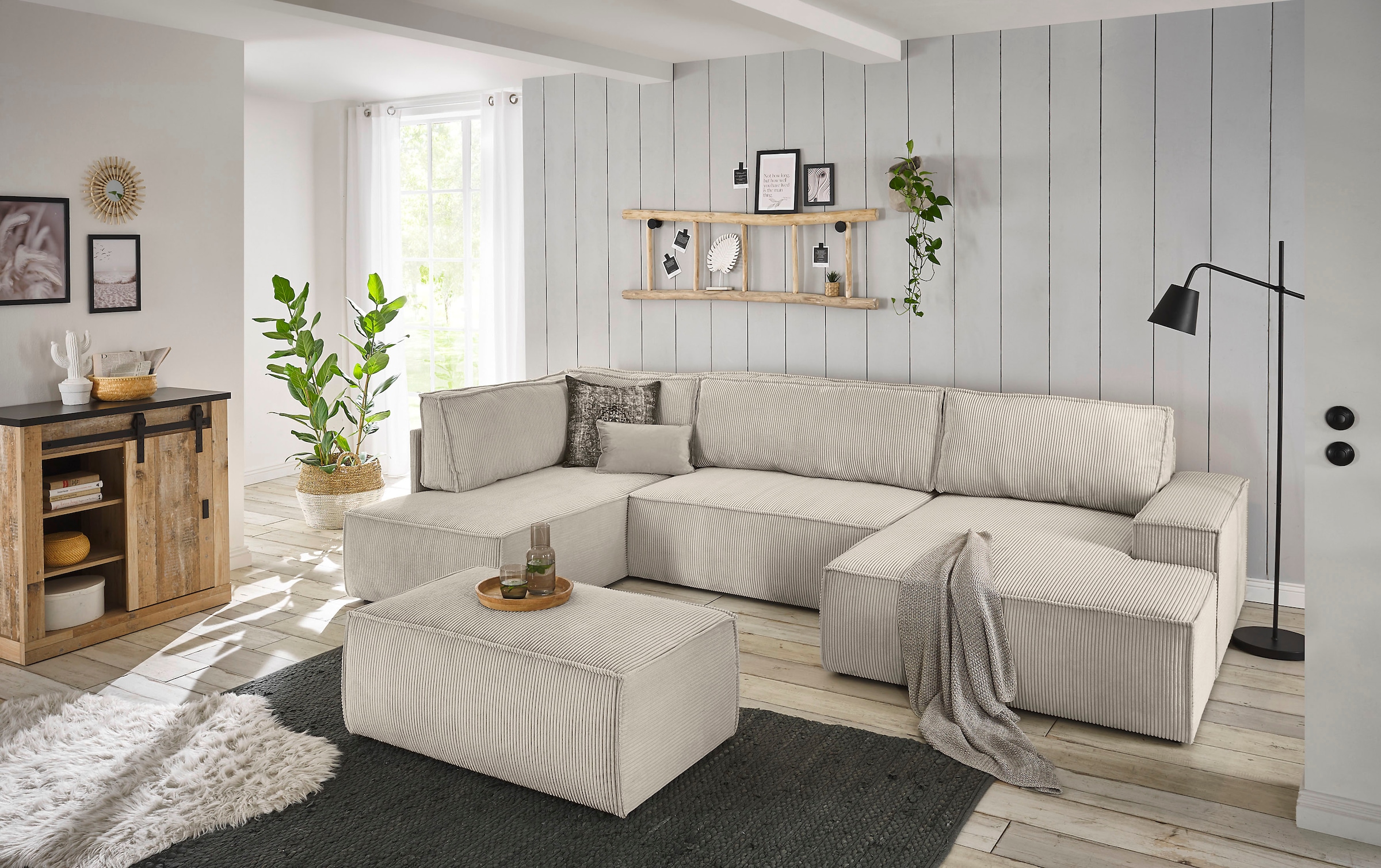 Home affaire Hocker »SHERWOOD, Polsterhocker in 3 Stoffarten verfügbar« passend zur Polster-Serie SHERWOOD