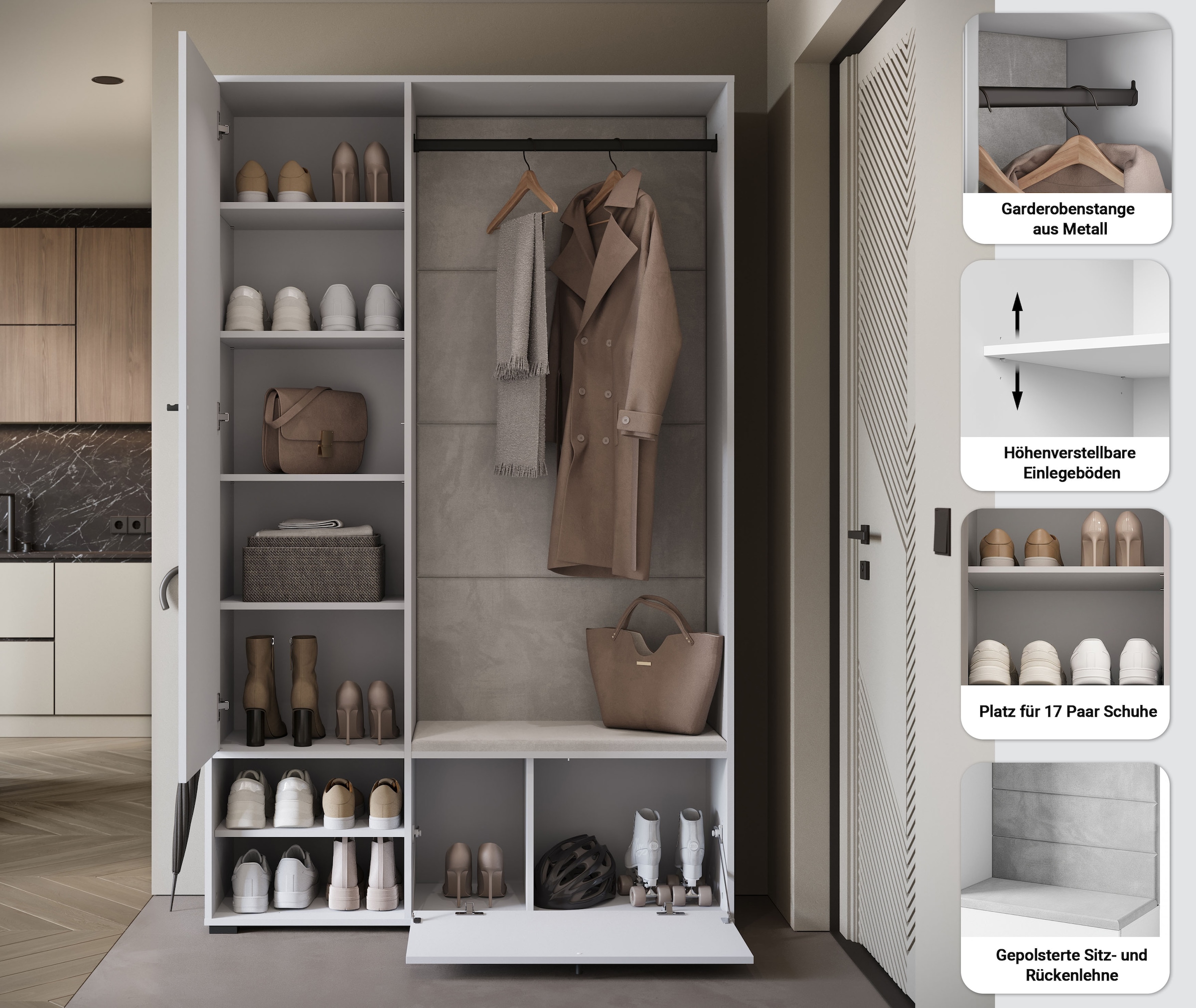 Home affaire Ensemble de vestiaires »Garderobe mit Spiegel, Sitzbank und Kleiderstange« 1 cuis tlg.