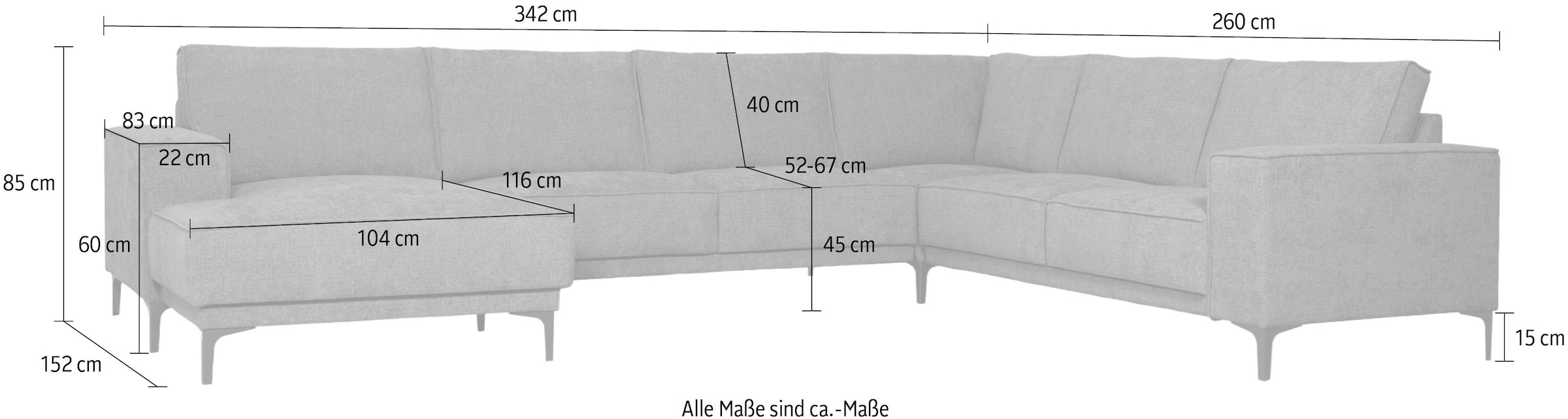 GOODproduct Paysage de salon »OLAND U-Form, XXL, B: 342 cm, Skandi-Design, Chenille« Skandi-Design in Struktur, Flachgewebe, Luxus-Microfaser, Boucle