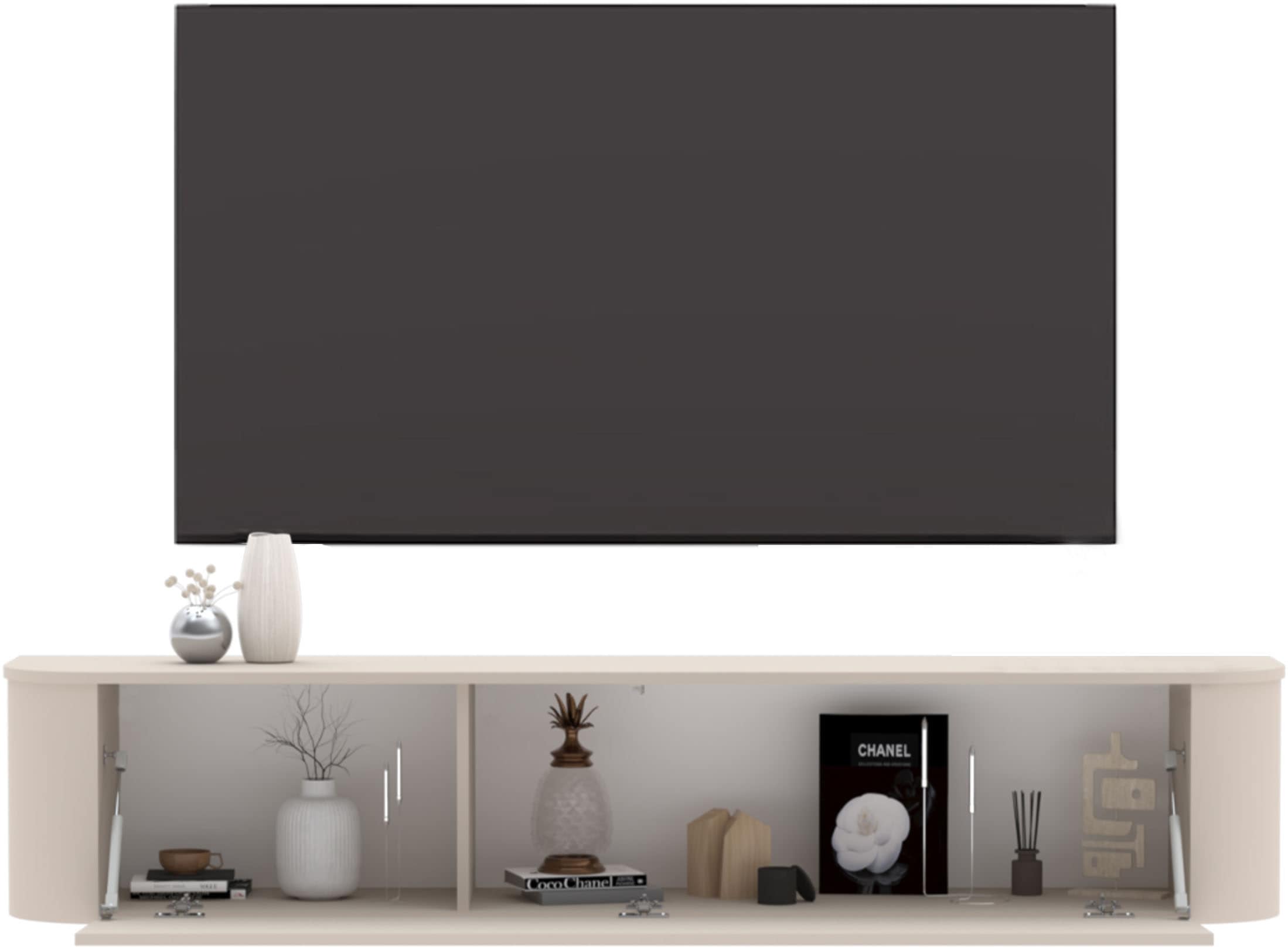 GOODproduct Lowboard »Lido, 181 cm breit, 1 Klappe, TV-Schrank, TV-Kommode, Medienboard« Formgebogenes MDF, Stirnseiten Rundung, Push-to-open, hängend/stehend