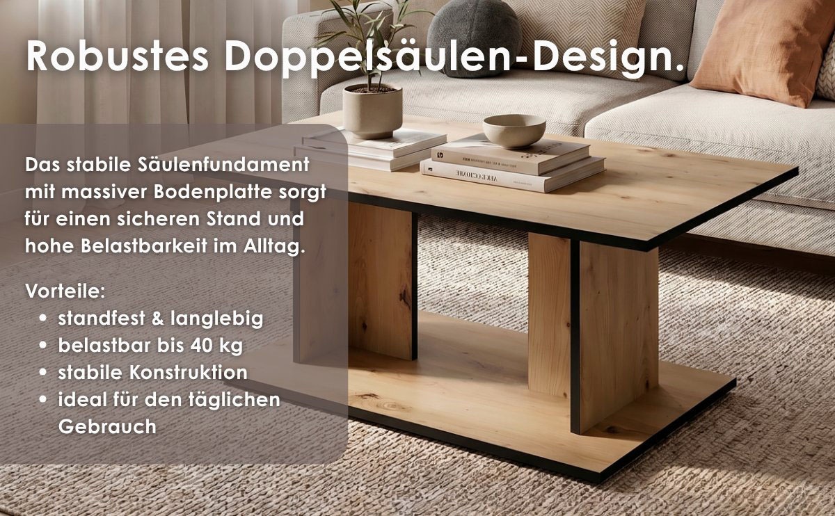 byLIVING Couchtisch »TOM« Eiche-Optik oder Weiss, Kante schwarz, Belastbarkeit 40 kg, B: 110 cm