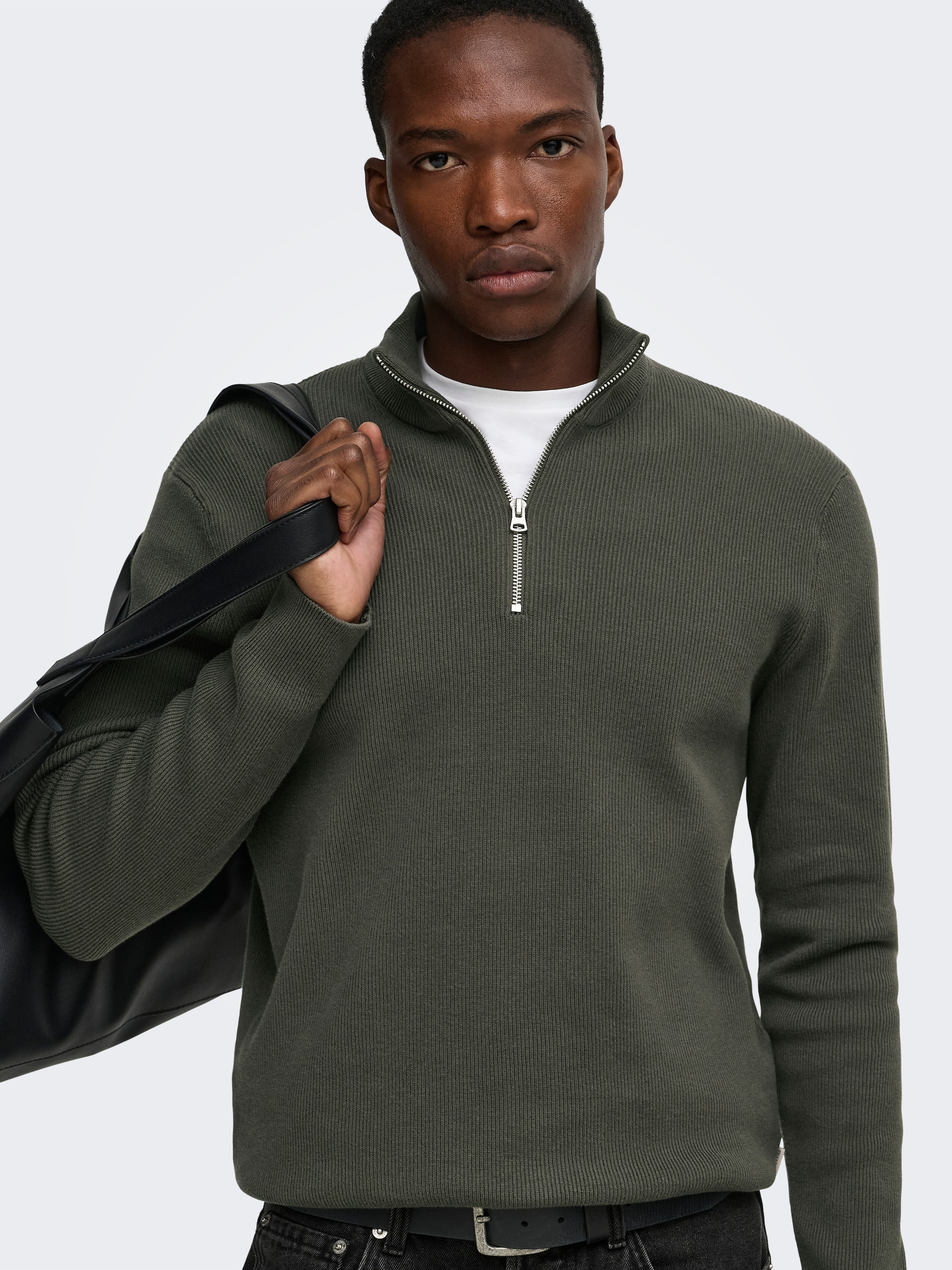 ONLY & SONS Troyer »ONSPHIL REG 12 STRUC HALF ZIP KNIT NOOS« mélange coton, coupe régulière