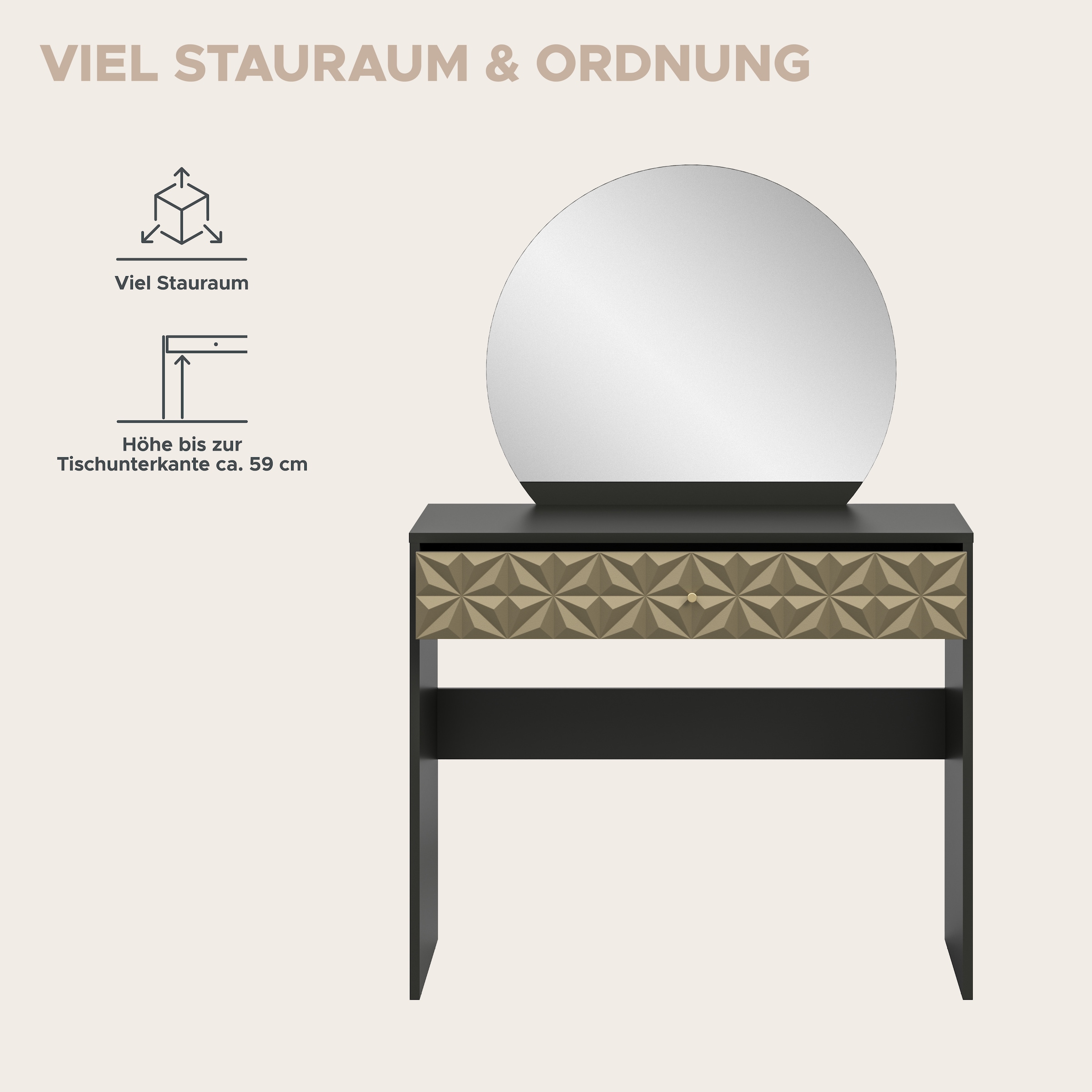 welltime Coiffeuse »Vicenza Schminktisch inkl. Spiegel« 1 cuis tlg. Coiffeuse, 1 tiroir, table de toilette, ornement