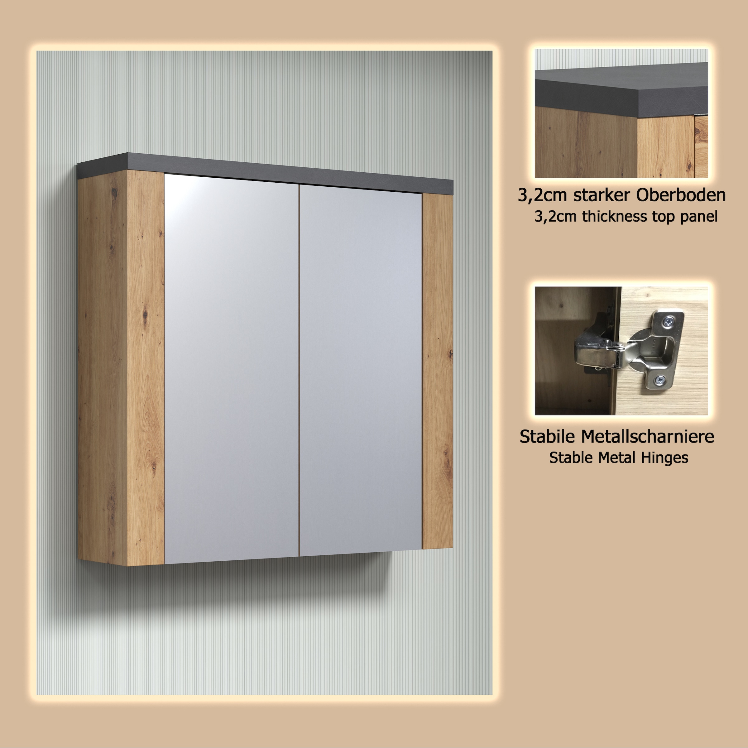 welltime Spiegelschrank »Ambres« Badspiegel in matter Echtholzoptik - Masse (B/T/H) 79/20/78 cm