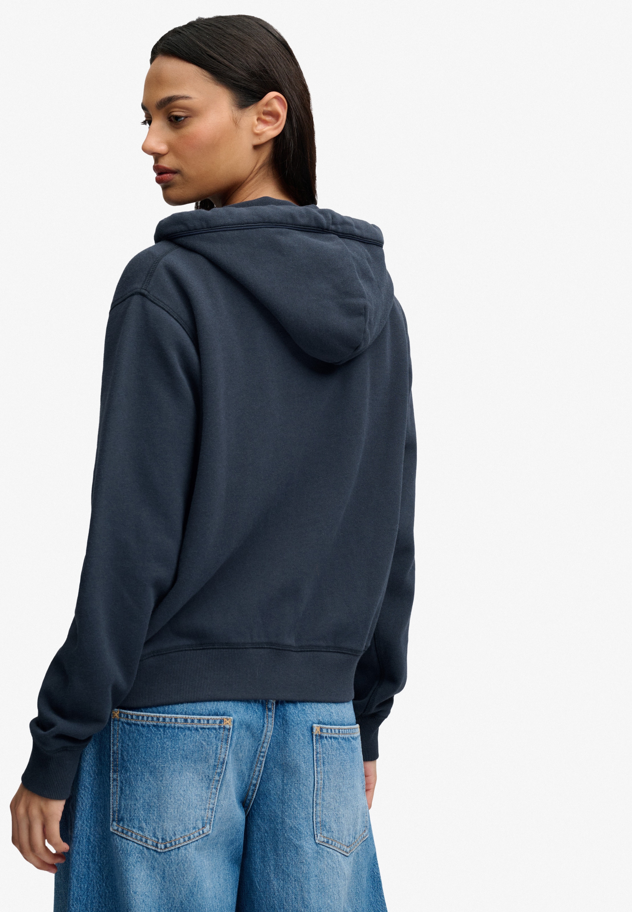 Superdry Sweat à capuche »ATH ESS RELAXED CROP ZIPHOOD« mélange de coton