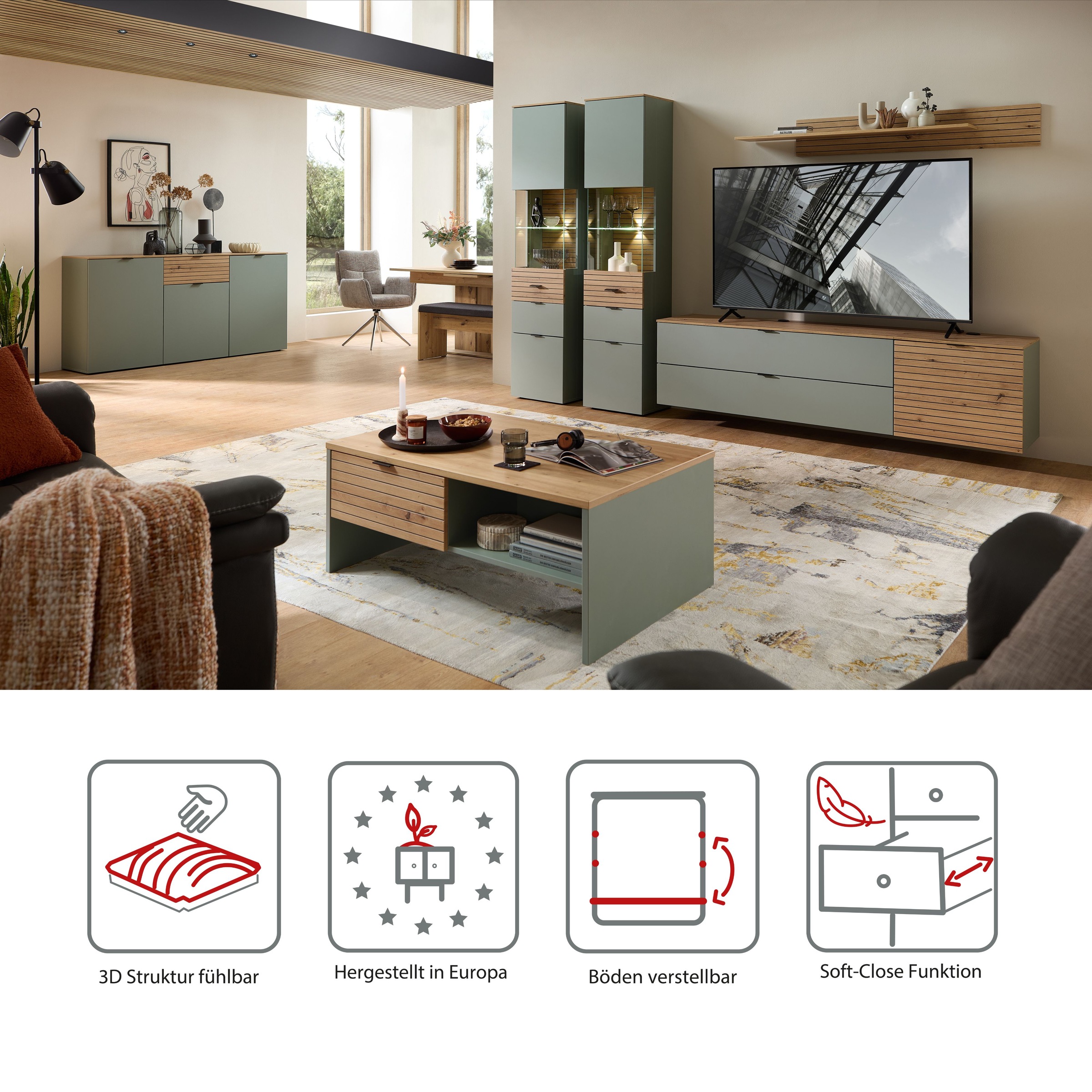 Innostyle Buffet »INA Sideboard, 180 x 90 x 45 cm (B/H/T)« 1 cuis tlg. 3 portes, tiroir, fermeture douce