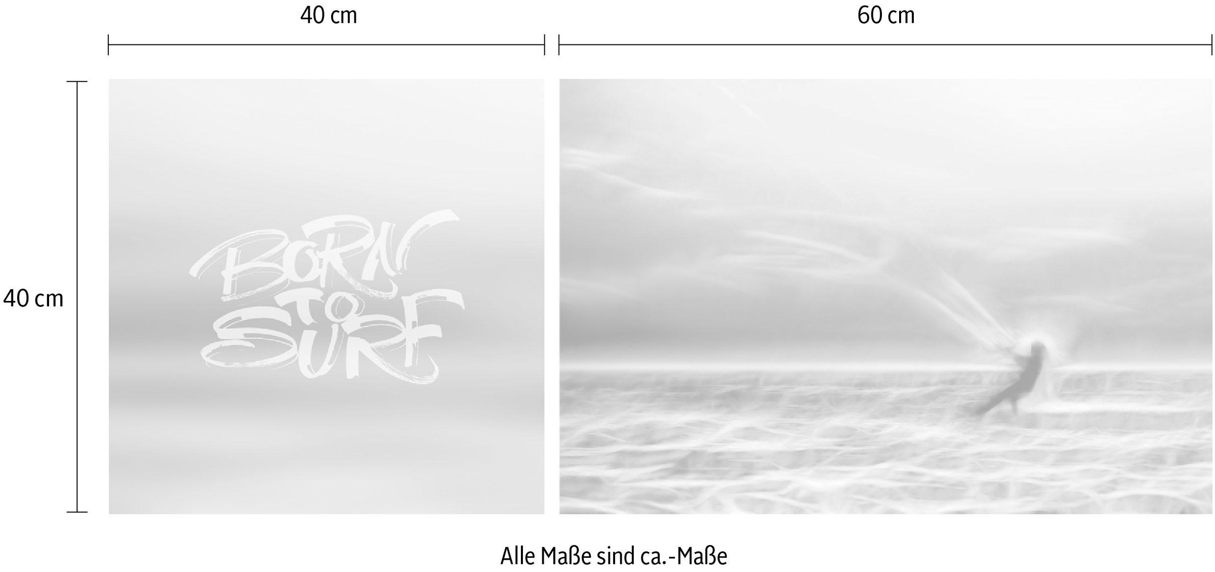 queence Tableau sur toile »Born to Surf« Set,  Premium-Leinwandstoff, Handarbeit aus Deutschland, Spruch, 2er Set