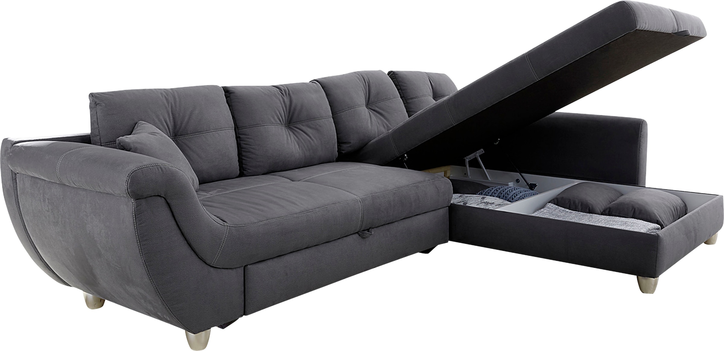 Jockenhöfer Gruppe Canapé d'angle »Maranello L-Form« mit grossem Stauraum, Gästebett- und Relaxfunktion, Nosagfederung