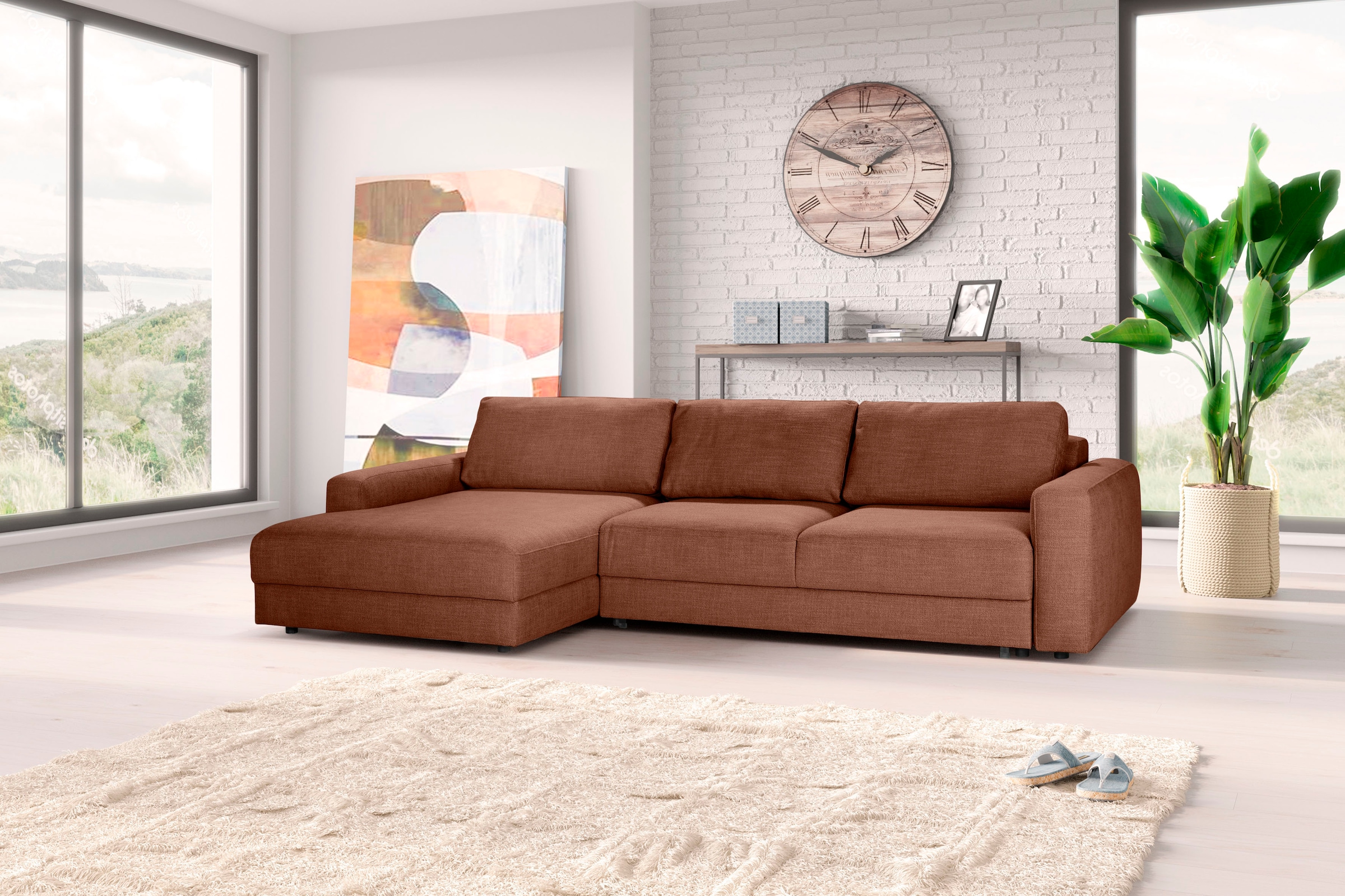 TRENDMANUFAKTUR Canapé d'angle »Bourbon II, mit extratiefer Sitzfläche und extrabreiter Recamiere« élégant et intemporel, grand confort, forme en L