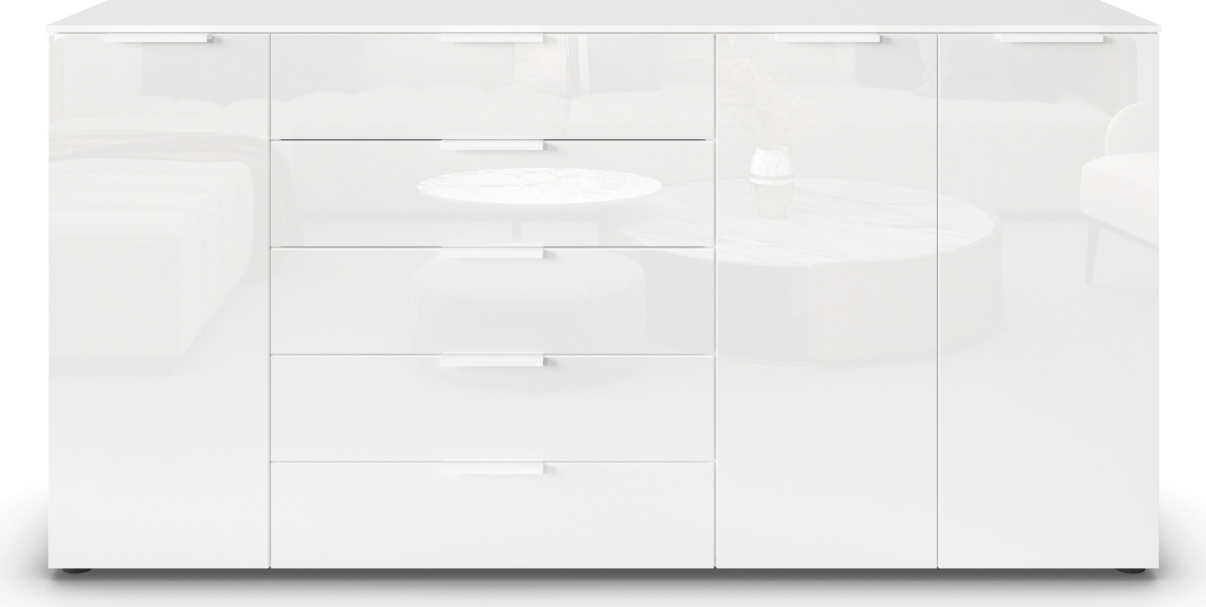 rauch Kombikommode »Kommode Türkommode Sideboard Kombikommode FLIPP mit Glasfront« Breite 200 cm mit 4 Einlegeböden,  3-türig mit 5 Schubladen und Soft-Close-Funktion sowie Glasfront